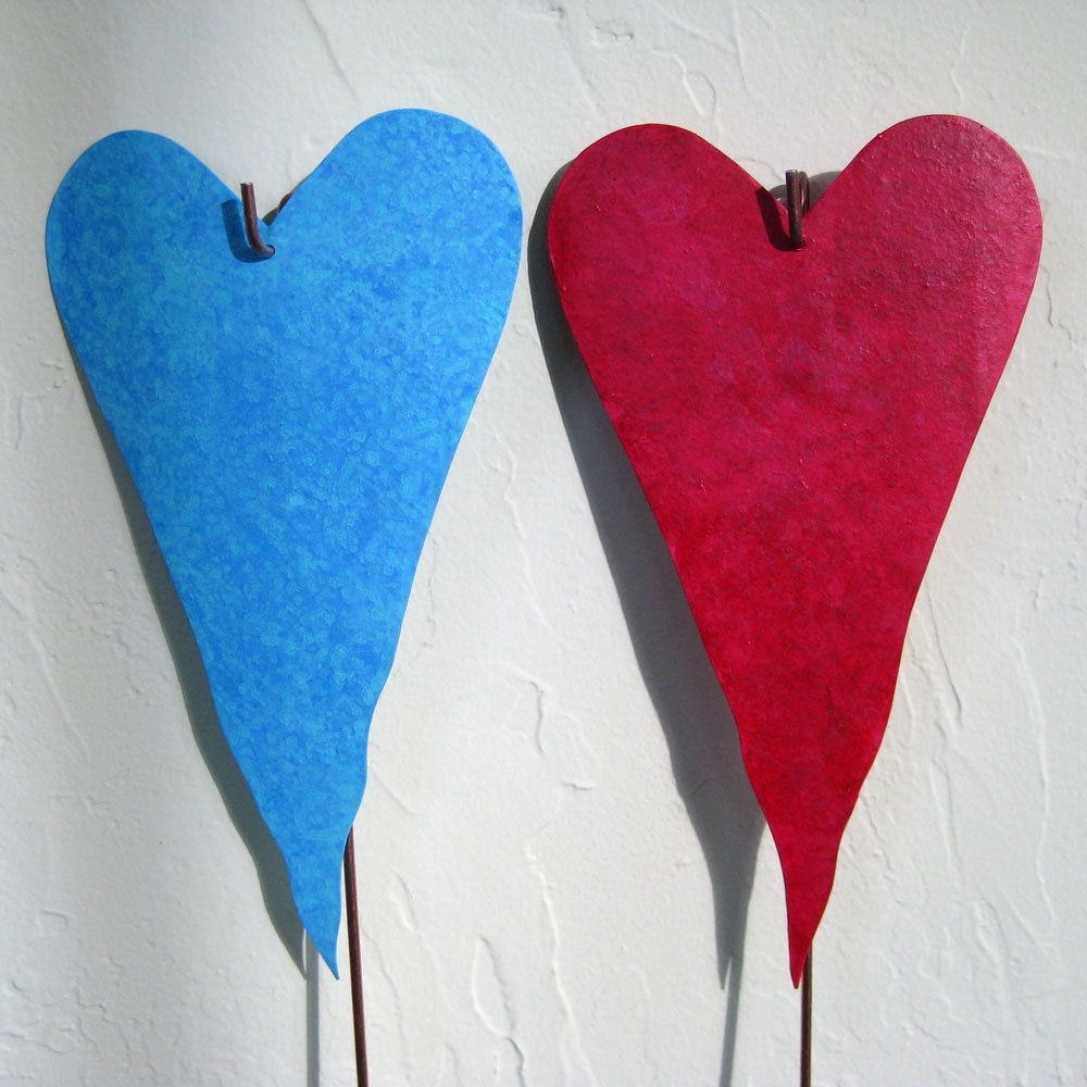 Handmade Upcycled Metal Heart Garden Stakes In Rose And Turquoise 4 