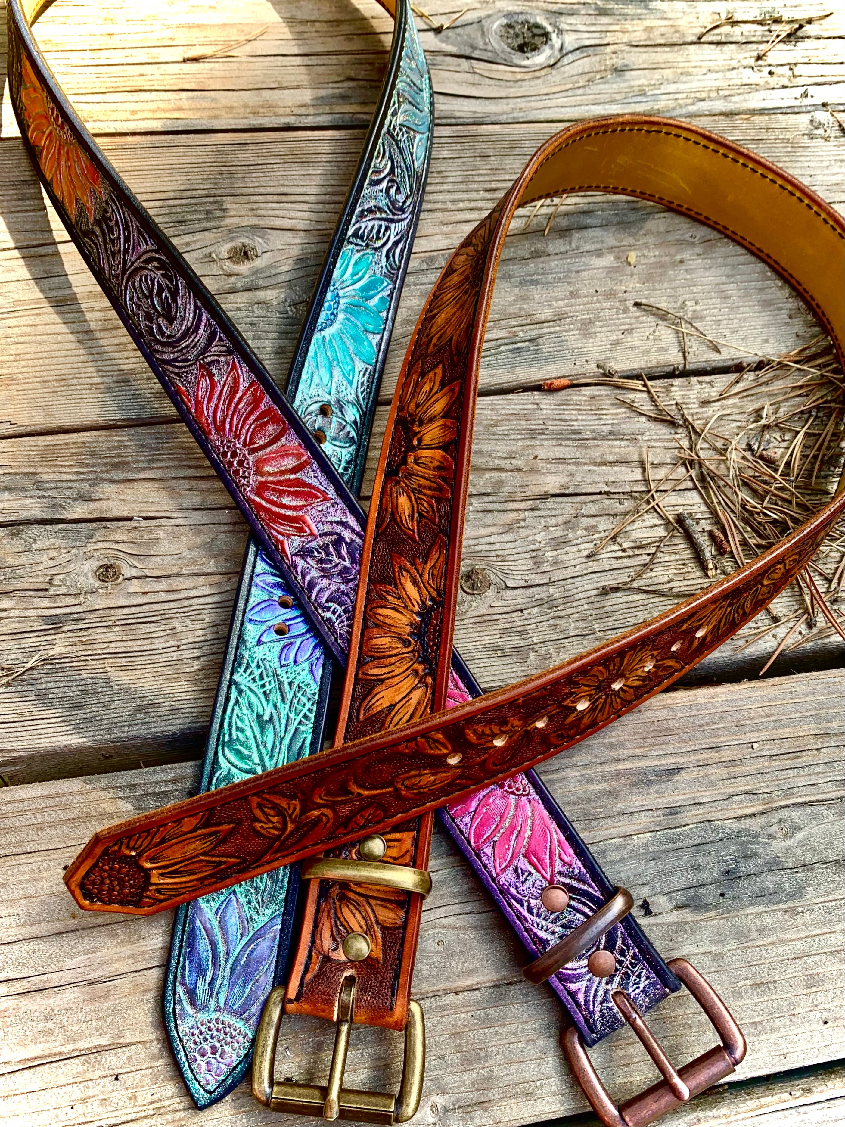 Hand tooled leather belts 2 