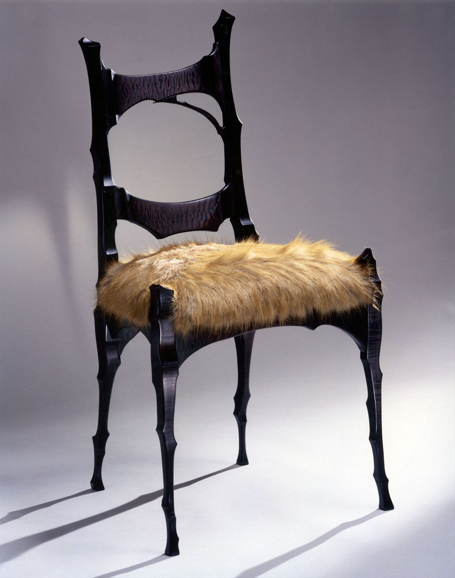 Black Chair with Faux Fox Fur by Terry Bostwick Studio Furniture
