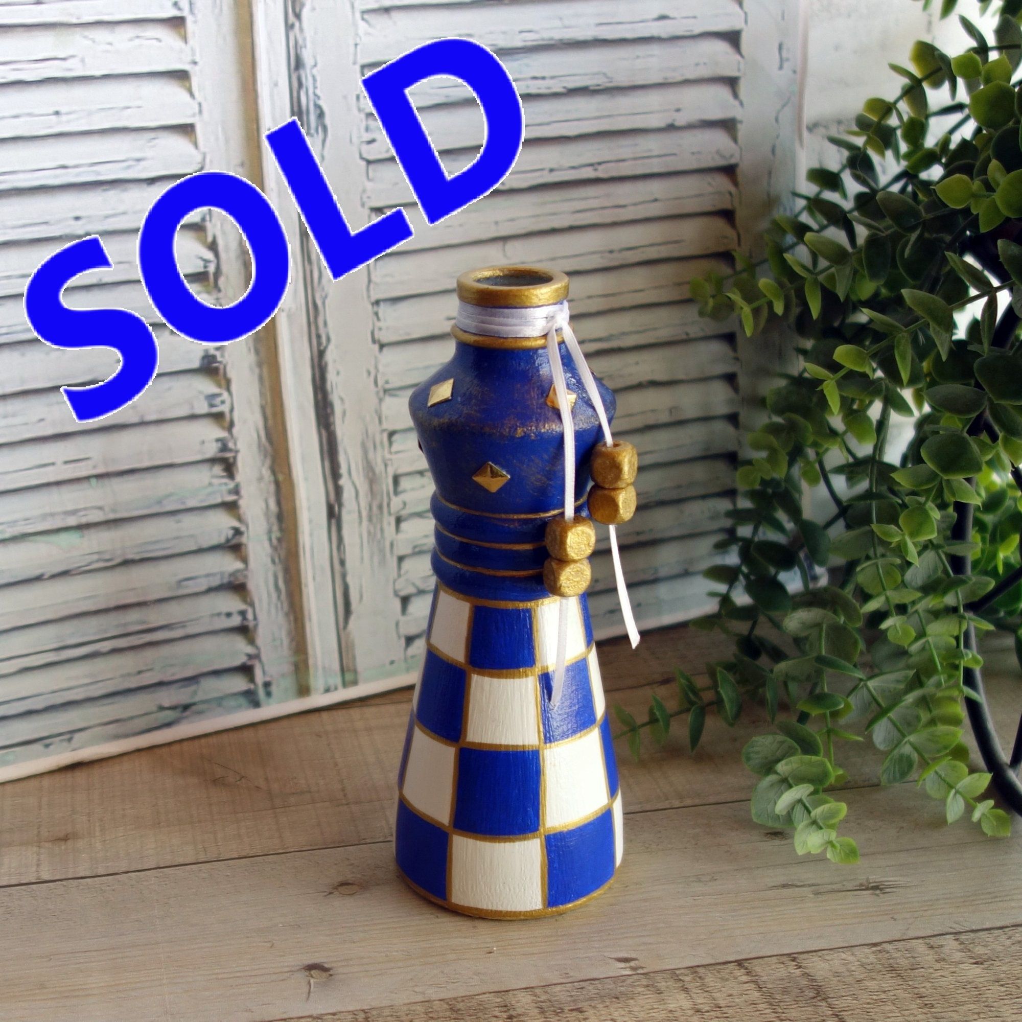 Royal Blue Checked Vase Blue Courtly Decor Blue Buffalo Check Vase