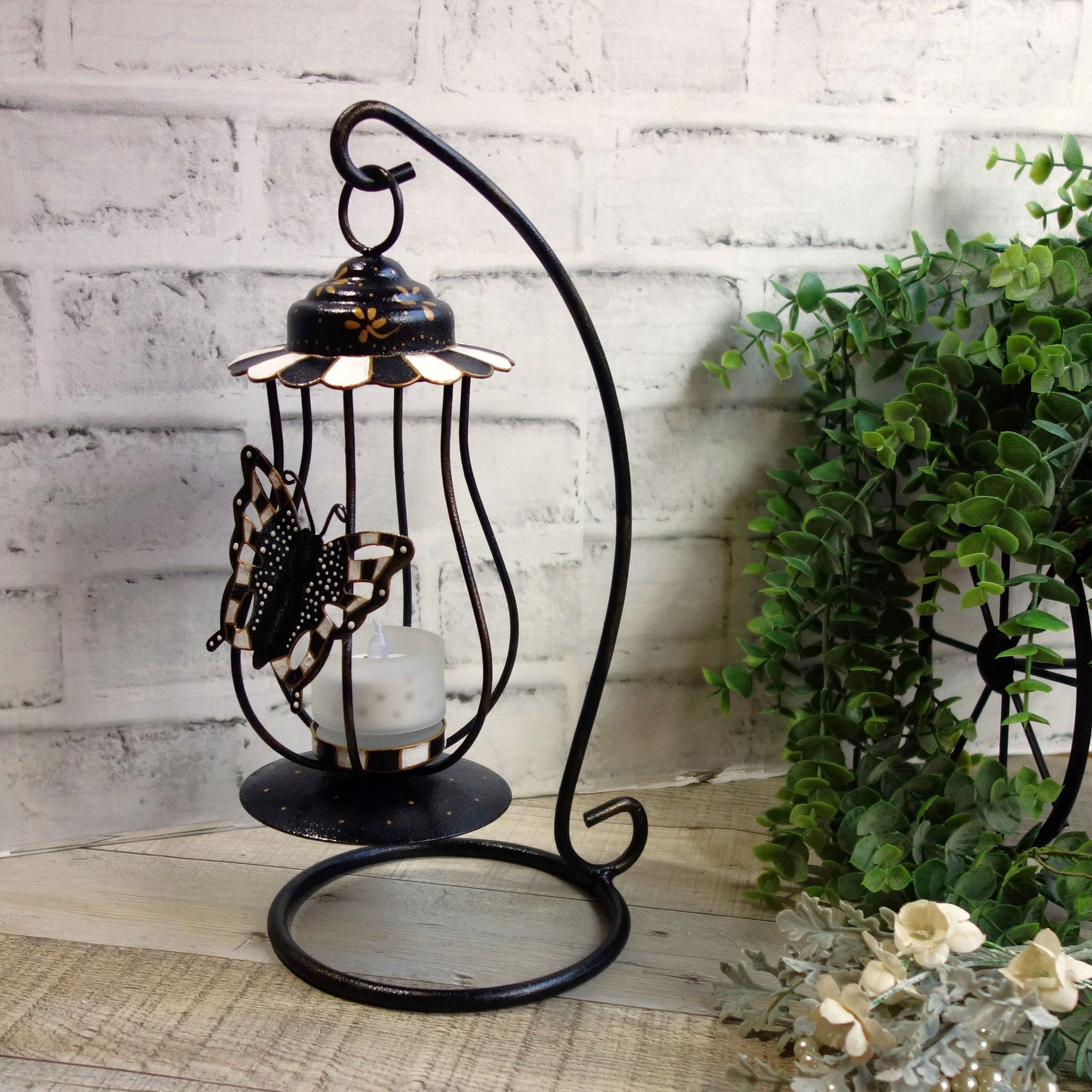 Checked Candle Holder Courtly Decor Hand Painted Whimsy Candle Holder 3 
