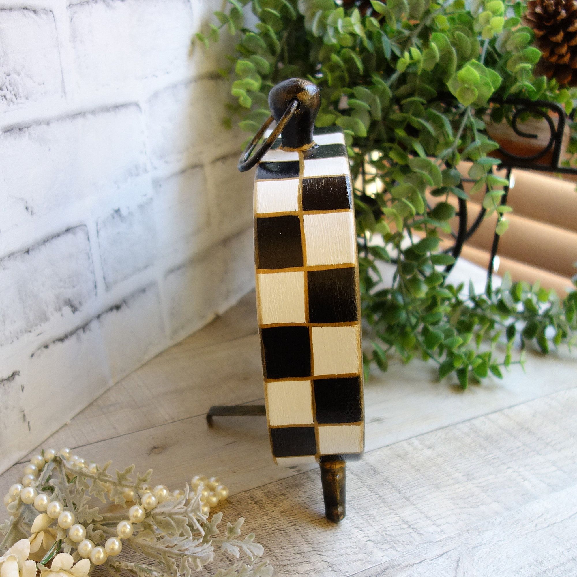Courtly Decor Black And White Checked Clock Hand Painted Checks Table Clock 3 