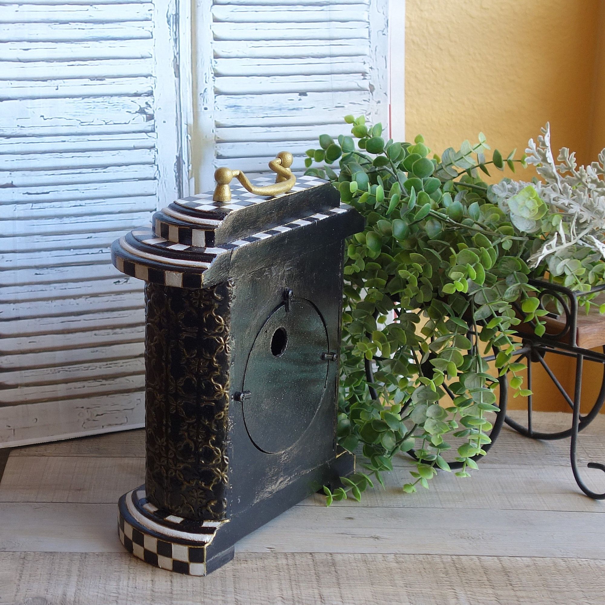 Elegant Checks Large Mantel Clock With Hidden Key Space Hidden Jewelry Space 3 