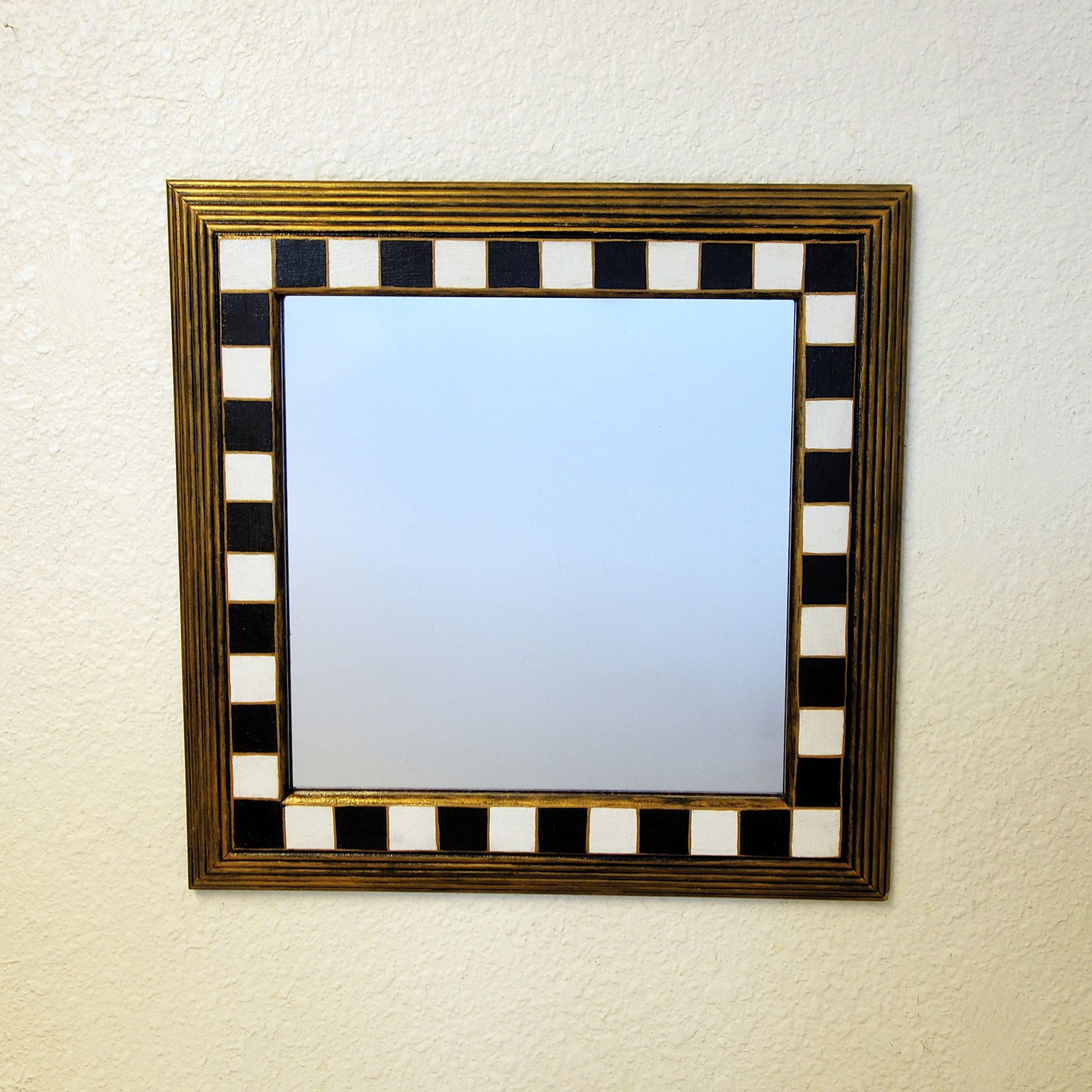 Courtly Mirror Black And White Checked Mirror Hand Painted Buffalo Check Mirror 2 