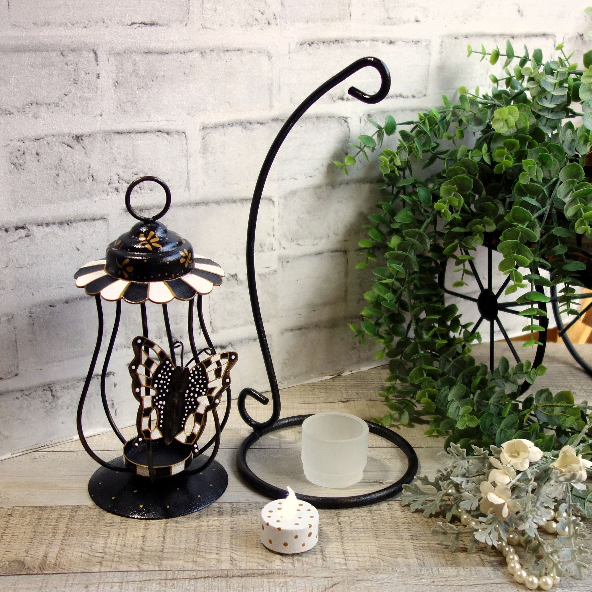 Checked Candle Holder Courtly Decor Hand Painted Whimsy Candle Holder 2 