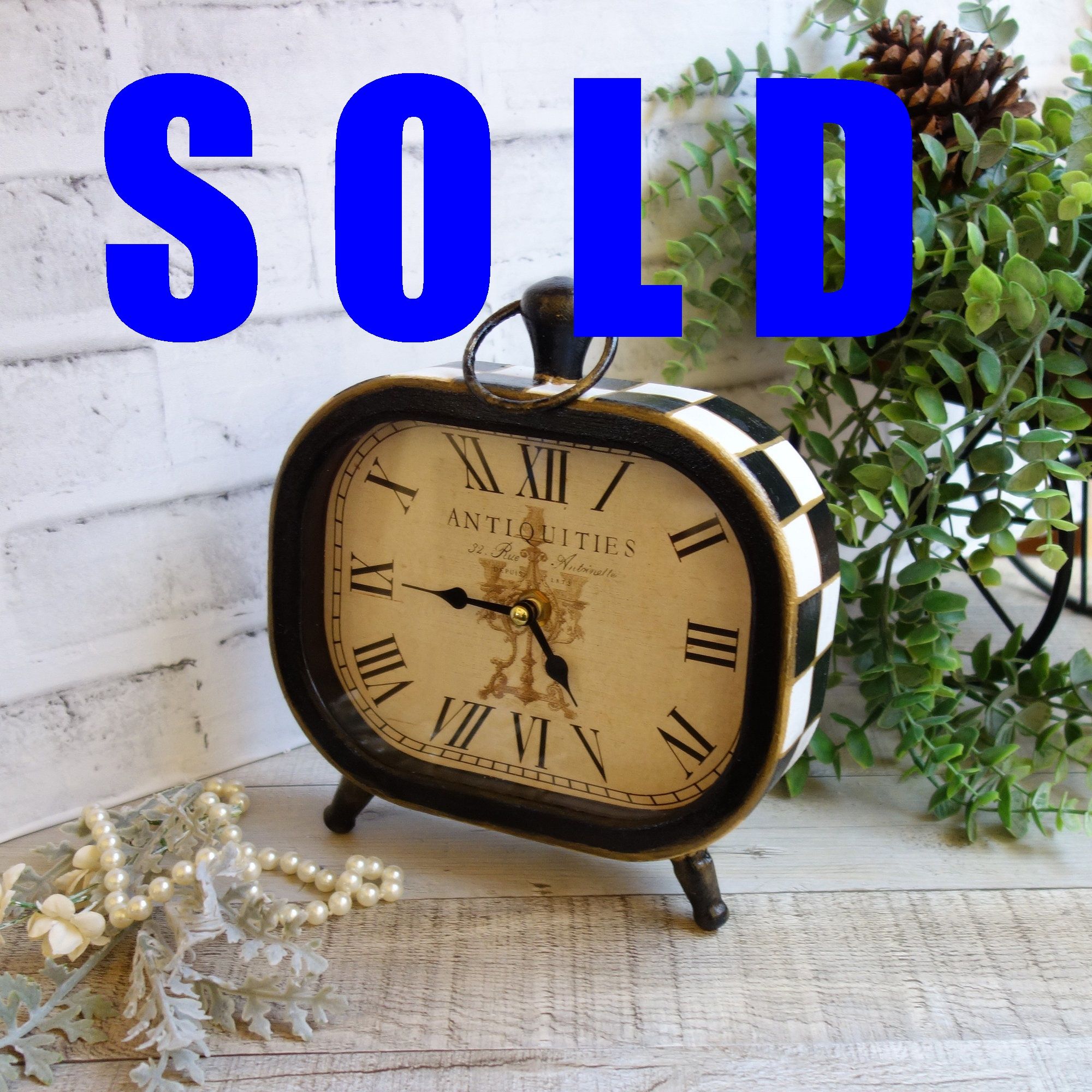 Courtly Decor Black And White Checked Clock Hand Painted Checks Table Clock