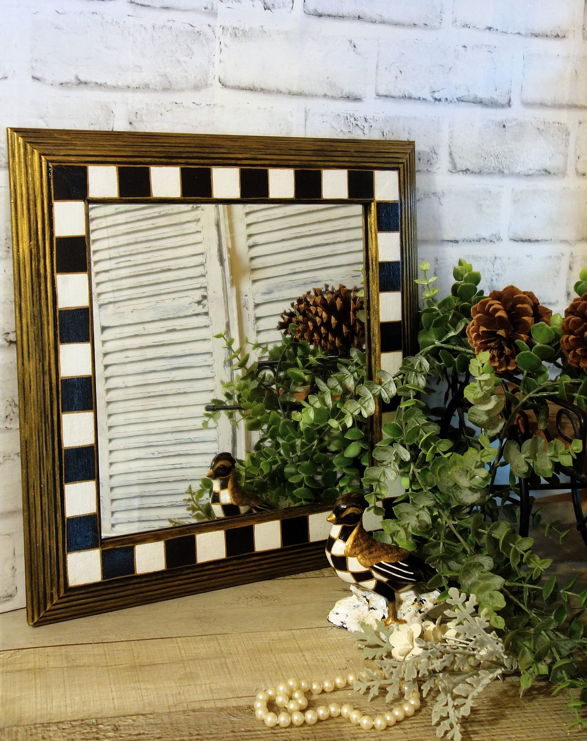 Courtly Mirror Black And White Checked Mirror Hand Painted Buffalo Check Mirror 4 