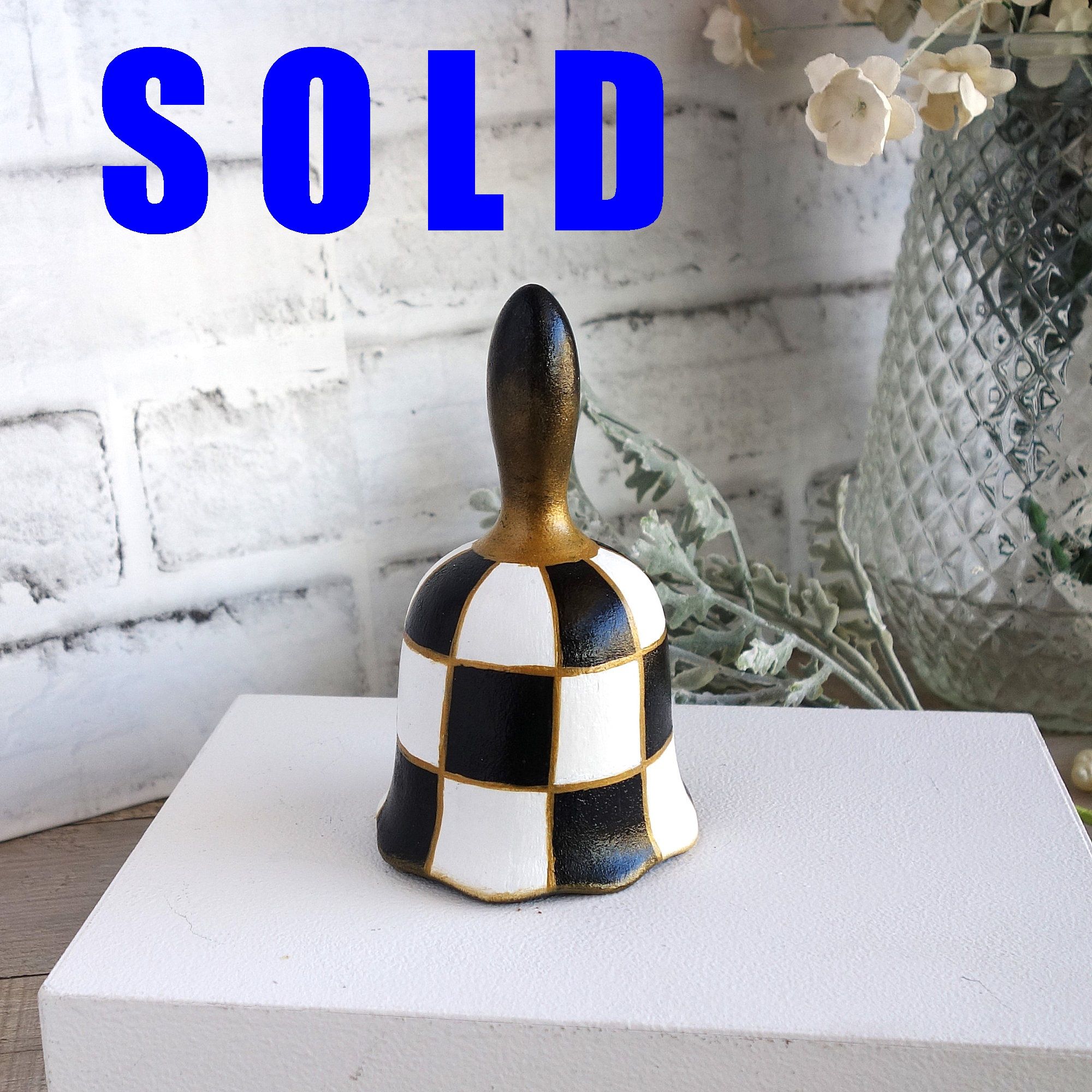 Vintage Checked Porcelain Bell Courtly Check Style Figurine