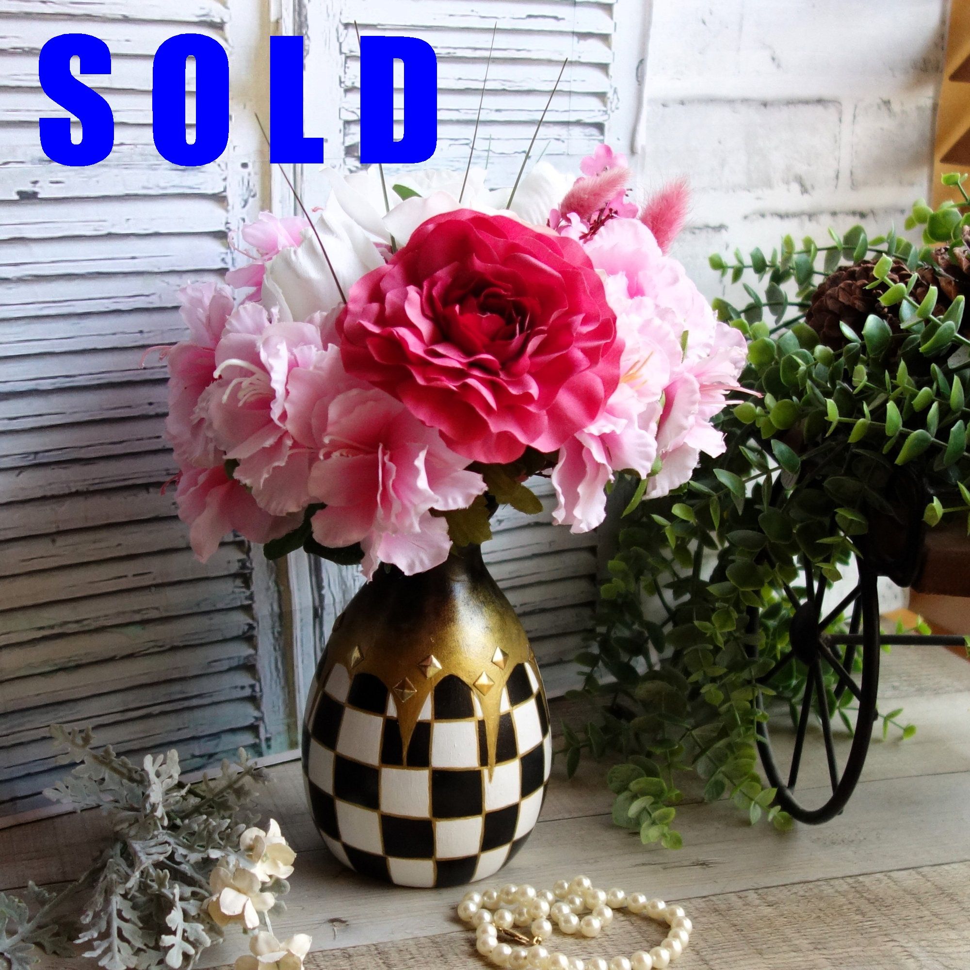 Courtly Vase Black White Checked Vase Floral Centerpiece Buffalo Check Vase