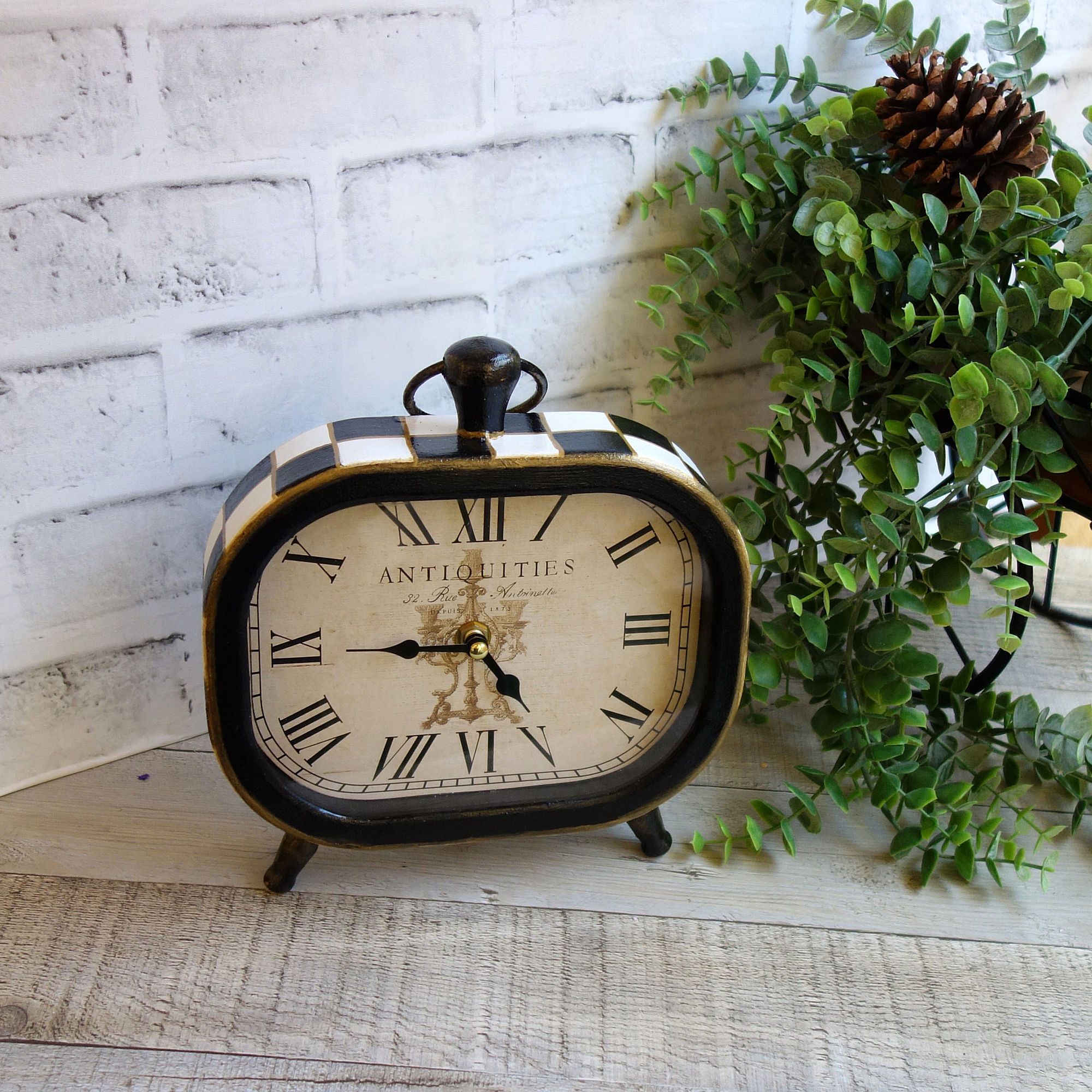 Courtly Decor Black And White Checked Clock Hand Painted Checks Table Clock 4 