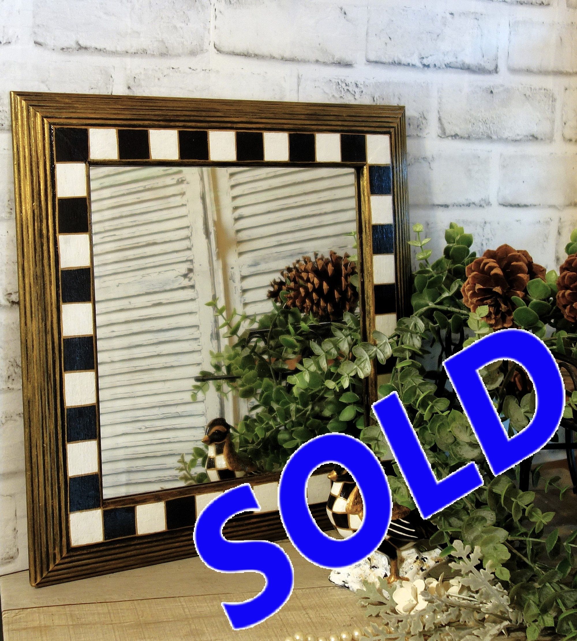 Courtly Mirror Black And White Checked Mirror Hand Painted Buffalo Check Mirror