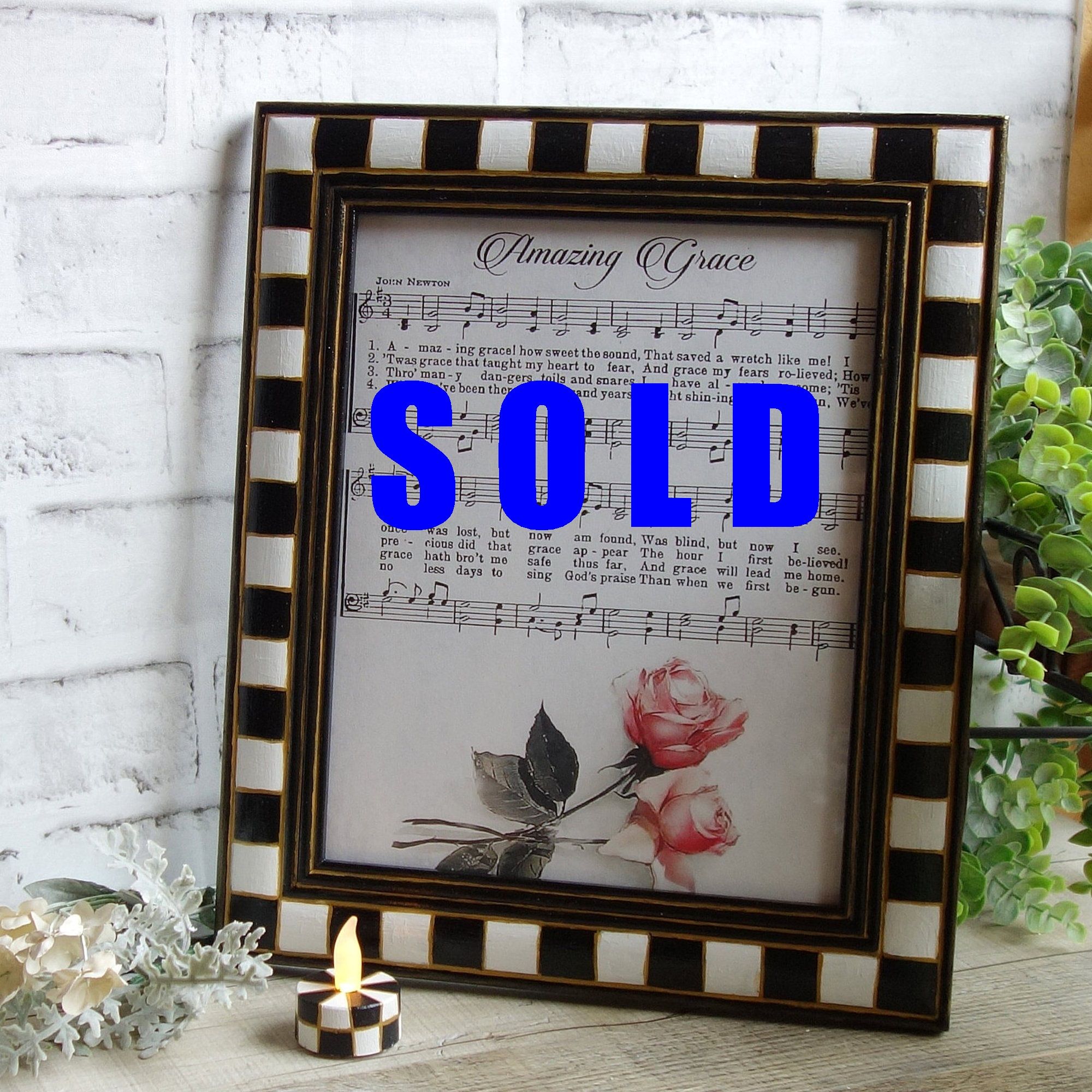 Courtly Picture Frame & Black And White Checks Candle Hand Painted Checked Decor