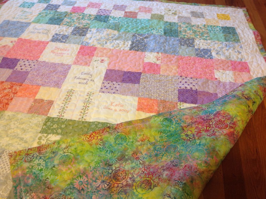 Custom Embroidered Family Tree Gradient Color Memory Quilt With Birthstones, Names and Dates