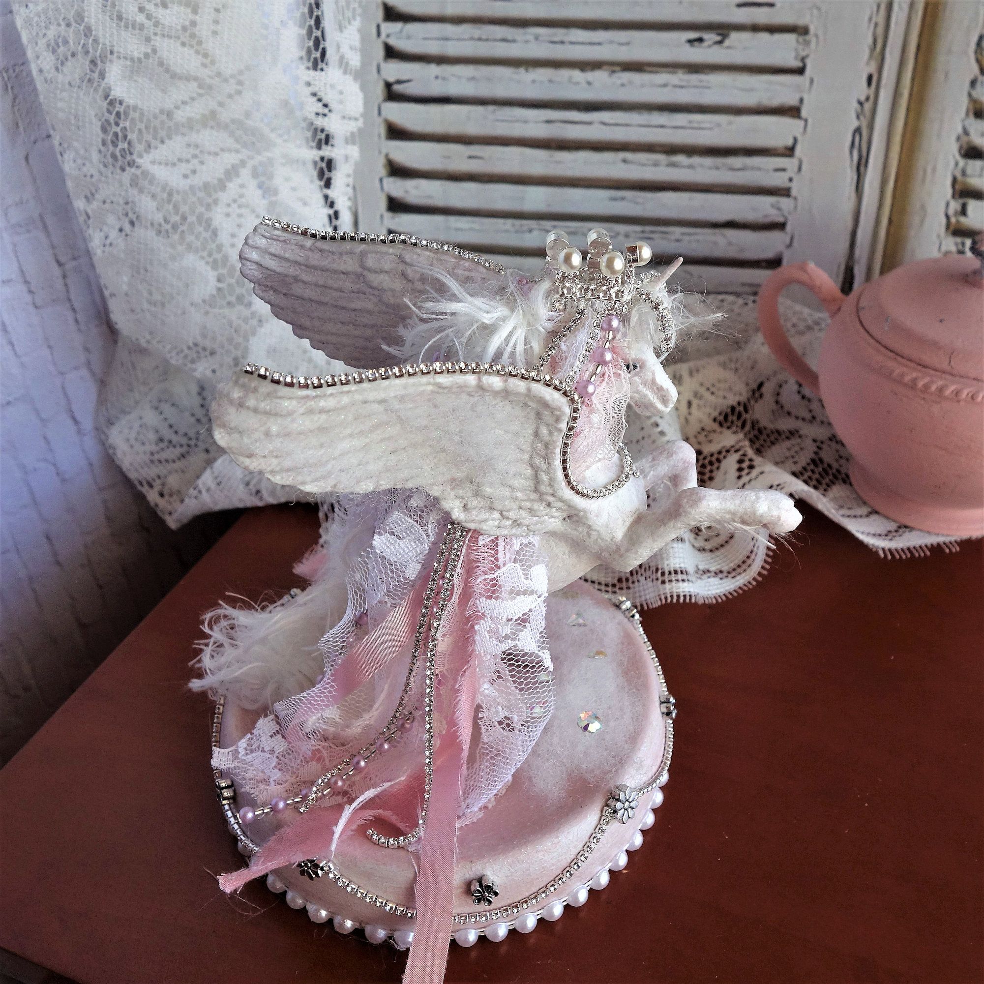 Winged Unicorn Figurine Shabby Chic Pegacorn Statue 6 