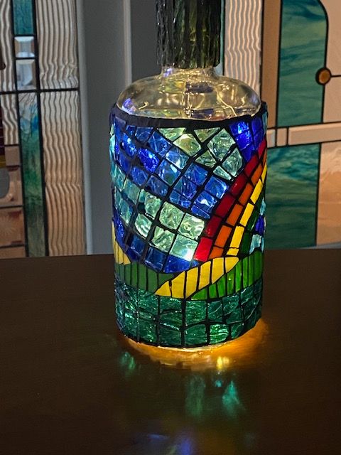 Rainbow and Dove-stained glass mosaic bottle 3 