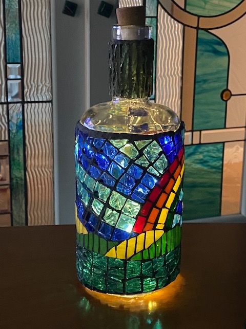 Rainbow and Dove-stained glass mosaic bottle 2 