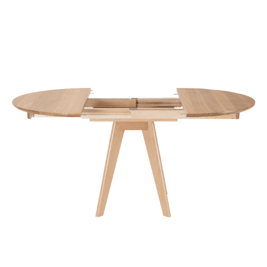 Extendable Dining Table, Round Extension Table With Leaf In Solid Oak