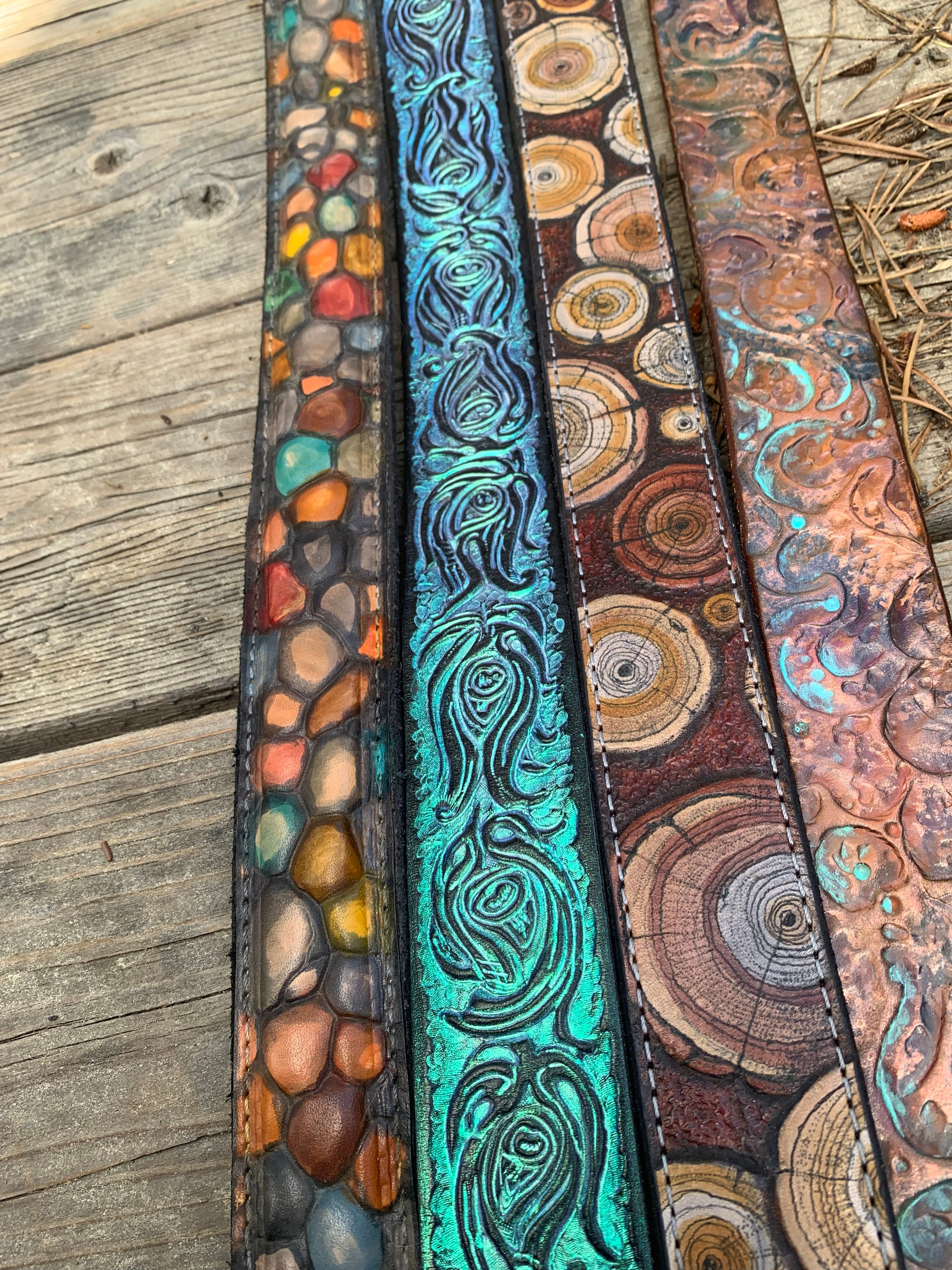 Hand tooled leather belts
