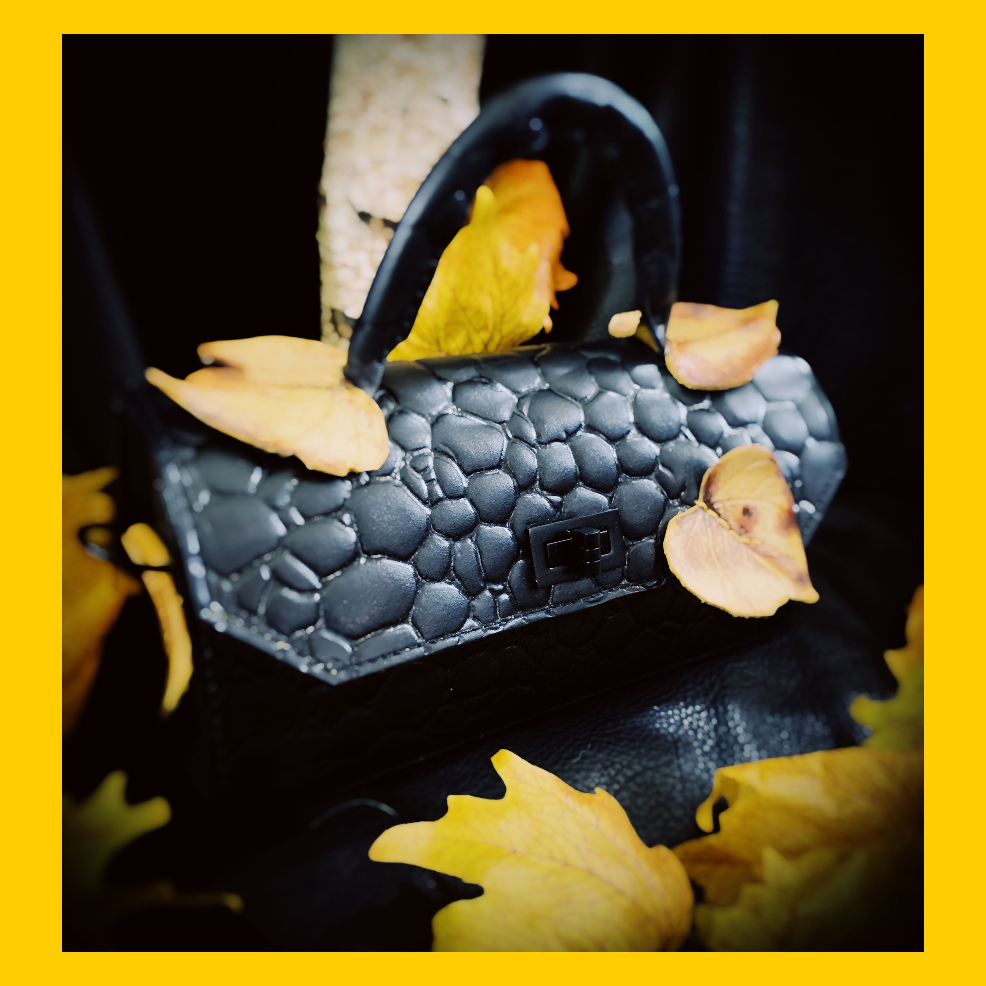 Mini leather handbag river rock and fall leaves 4 