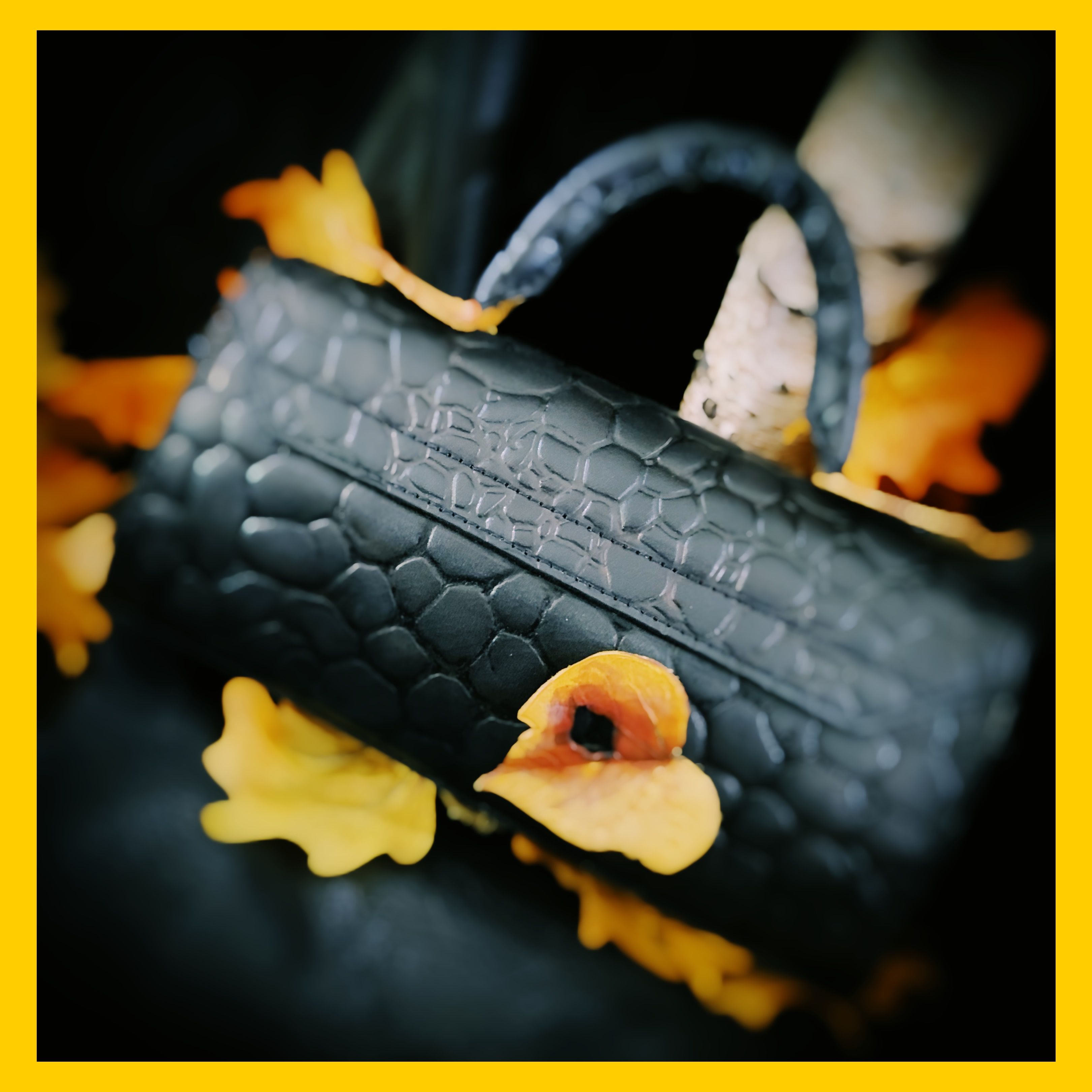 Mini leather handbag river rock and fall leaves 3 