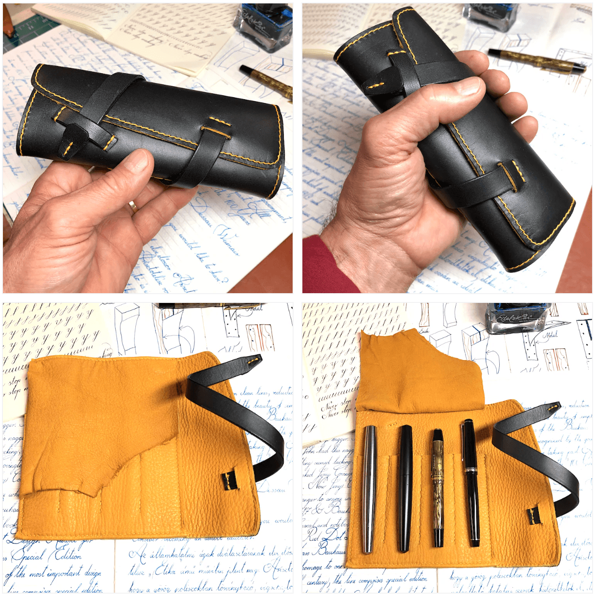 GARNY & Co. Cowhide Pen Roll, Pen Wrap - for 4 pens
