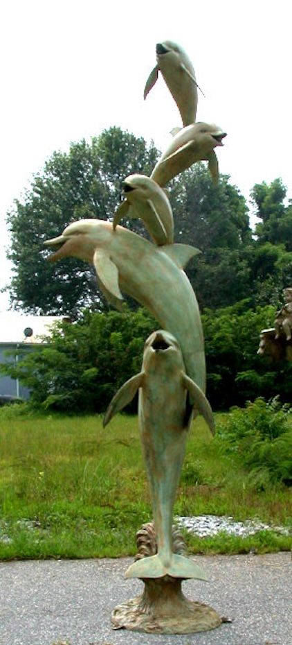 Bronze Garden Five Dolphin Fountain