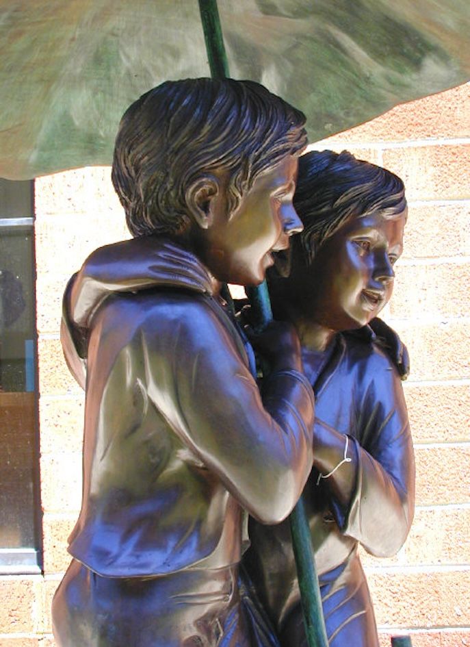 Two Kids with Umbrella Bronze Fountain 2 