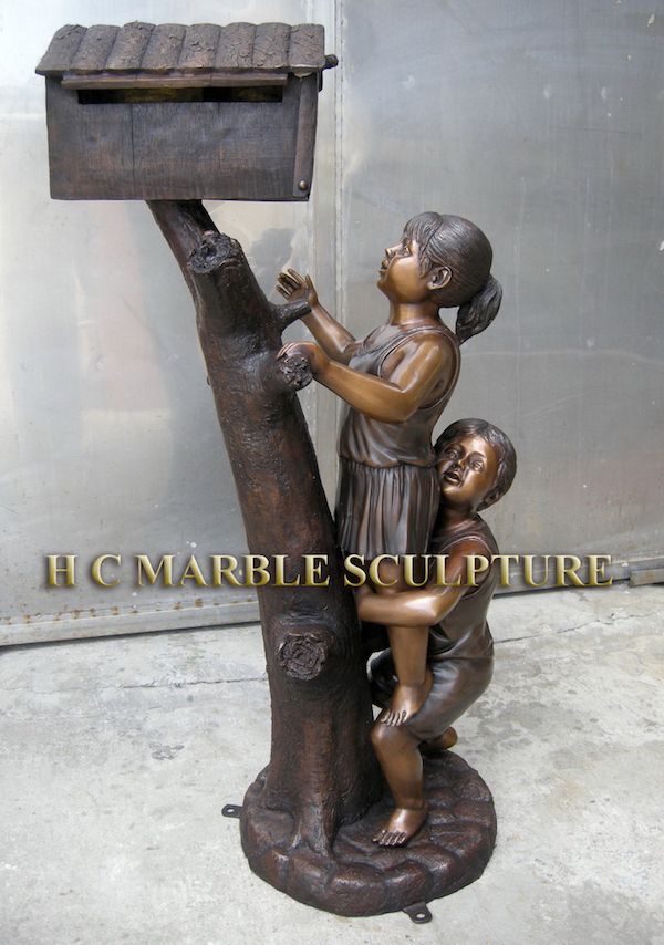  Mailbox Boy and Girl on log Bronze Statue   2 