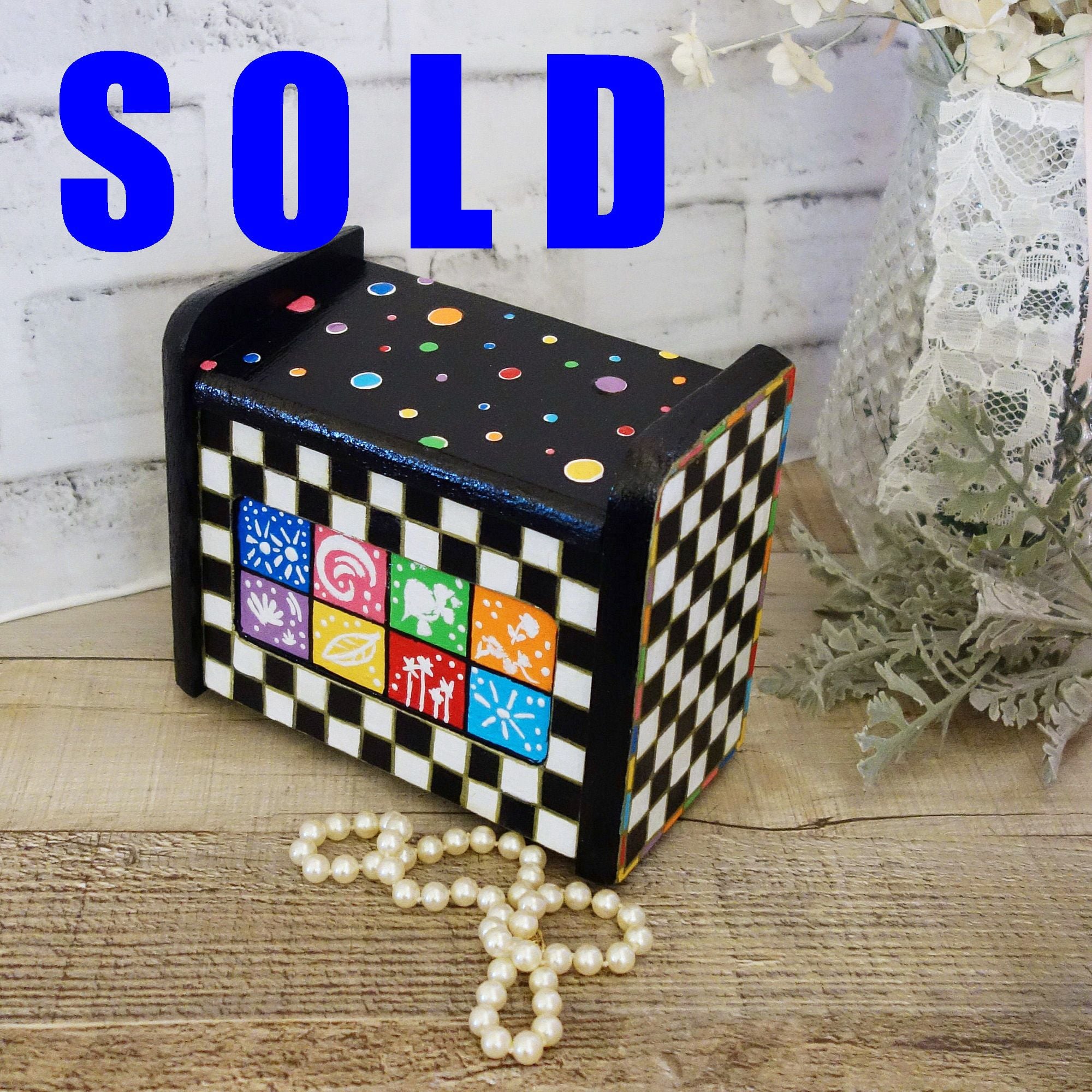 Hand Painted Whimsy Recipe Box Vintage Checks Decorative Box Checked Decor