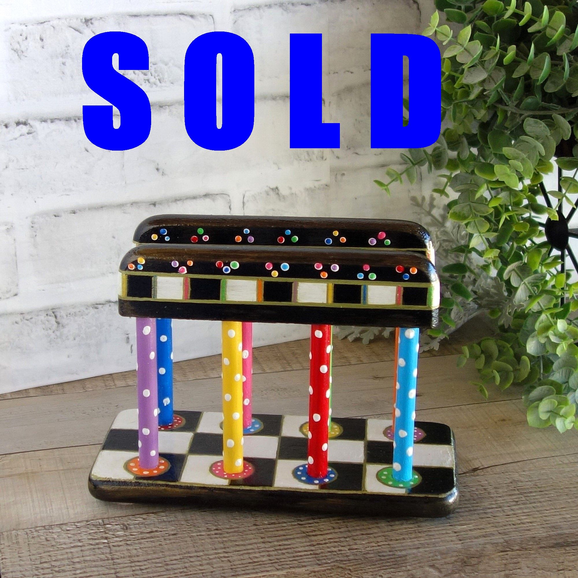 Whimsical Painted Checks Napkin Holder