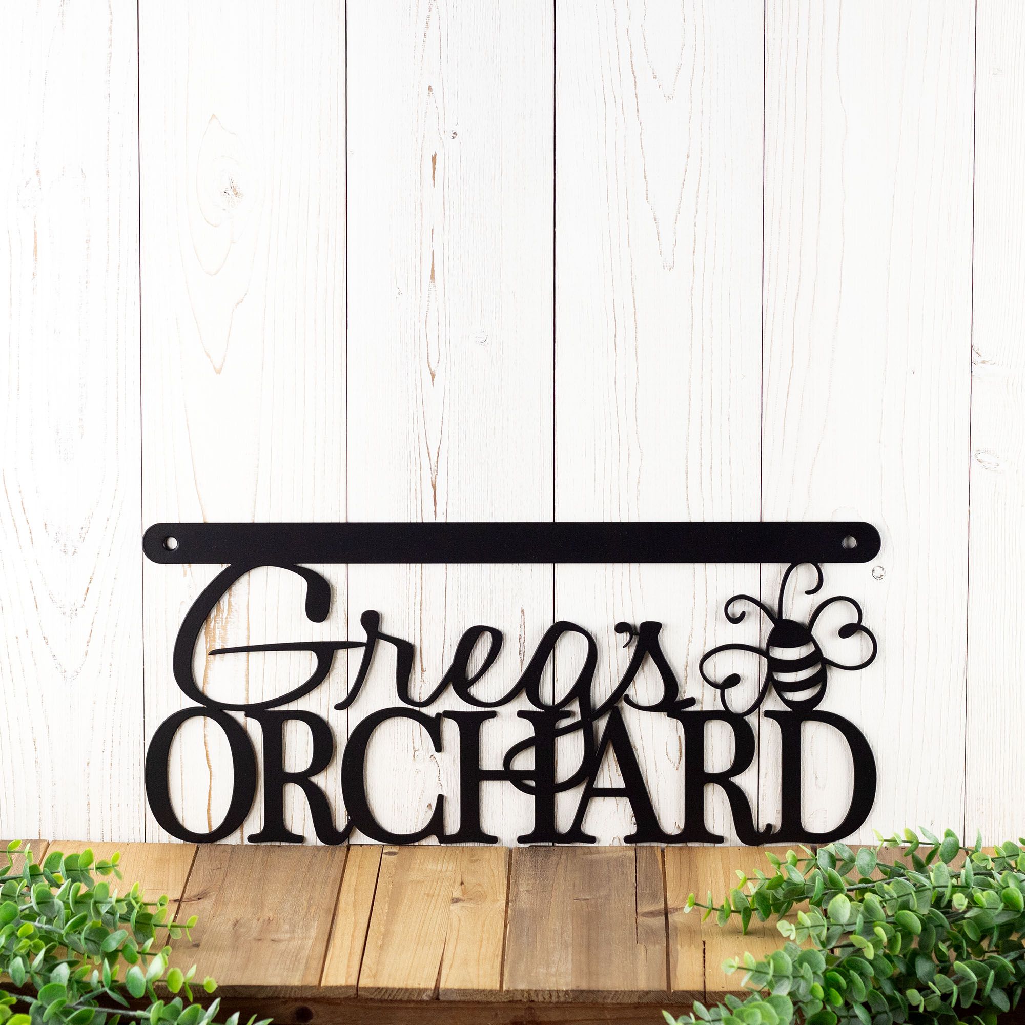 Personalized Hanging Metal Orchard Name Sign with Bumble Bee Insect 3 
