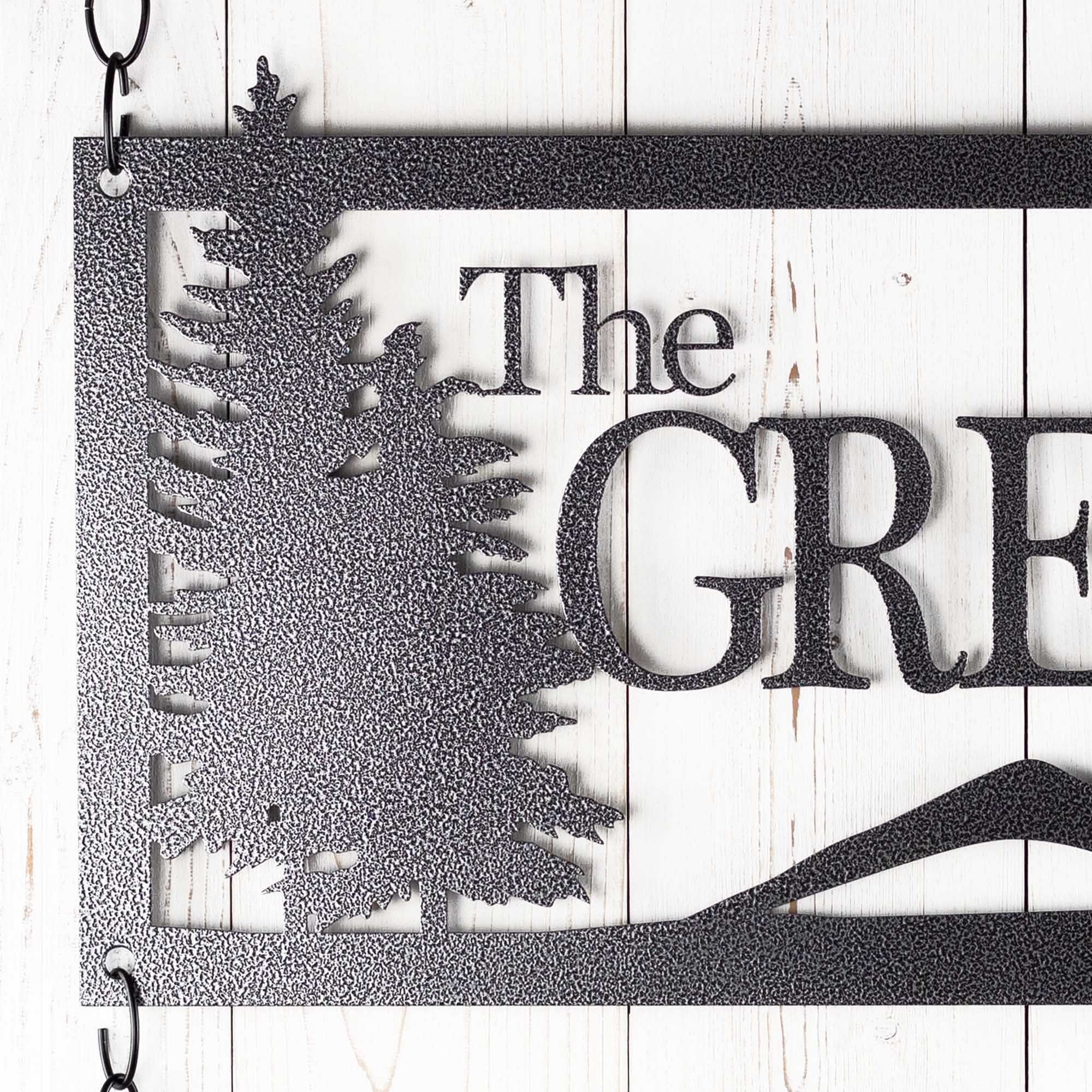 Personalized Metal Family Name and Address Sign with Mountains and Pine Trees 4 