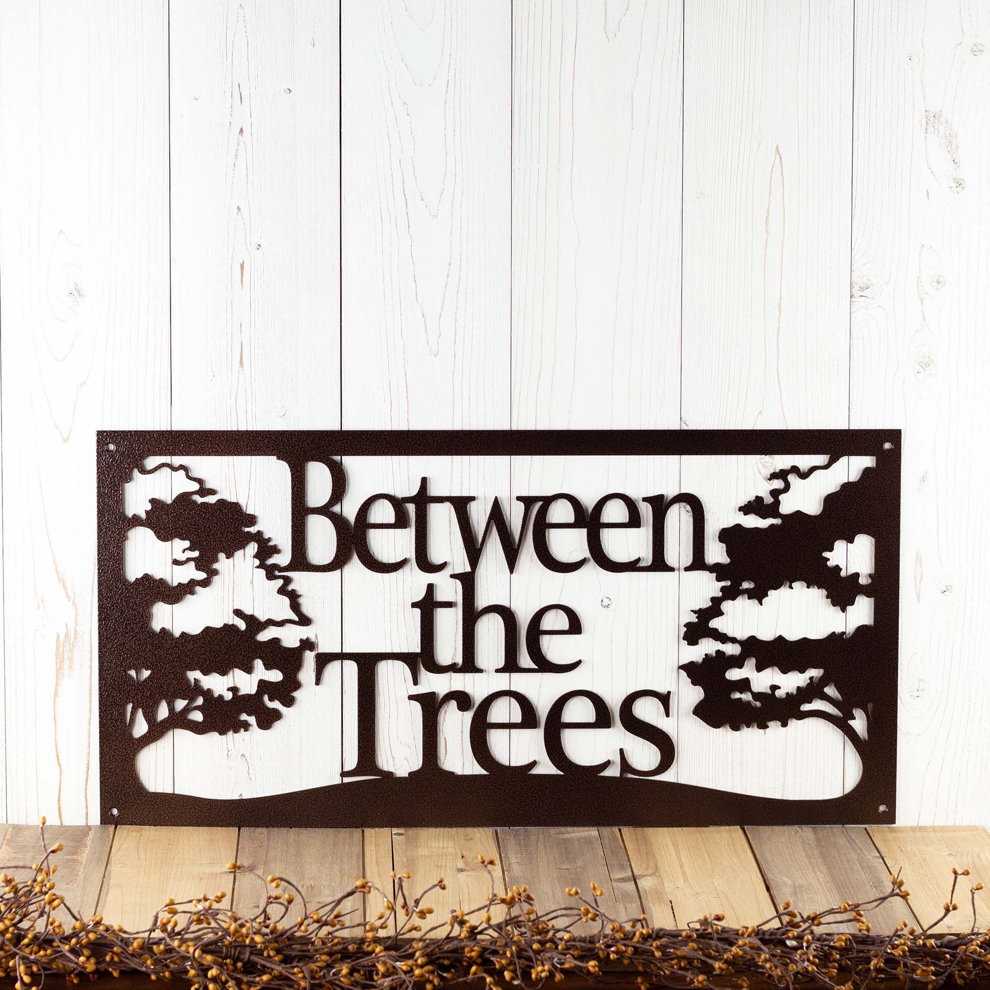 Personalized Rectangular Metal Family Name Plaque with Oak Trees 3 