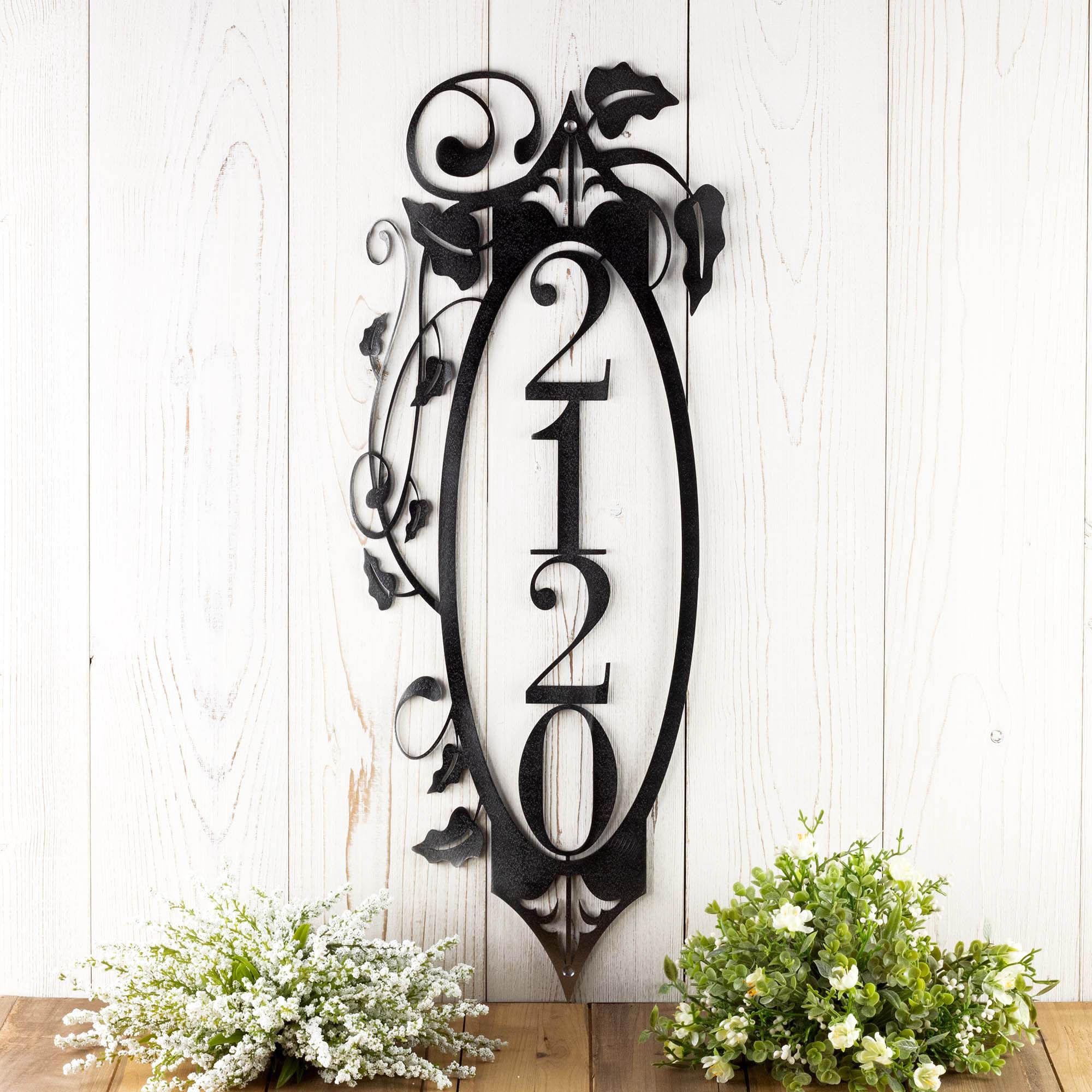 Vertical Metal House Numbers Plaque with Vines and Fleur De Lis 5 
