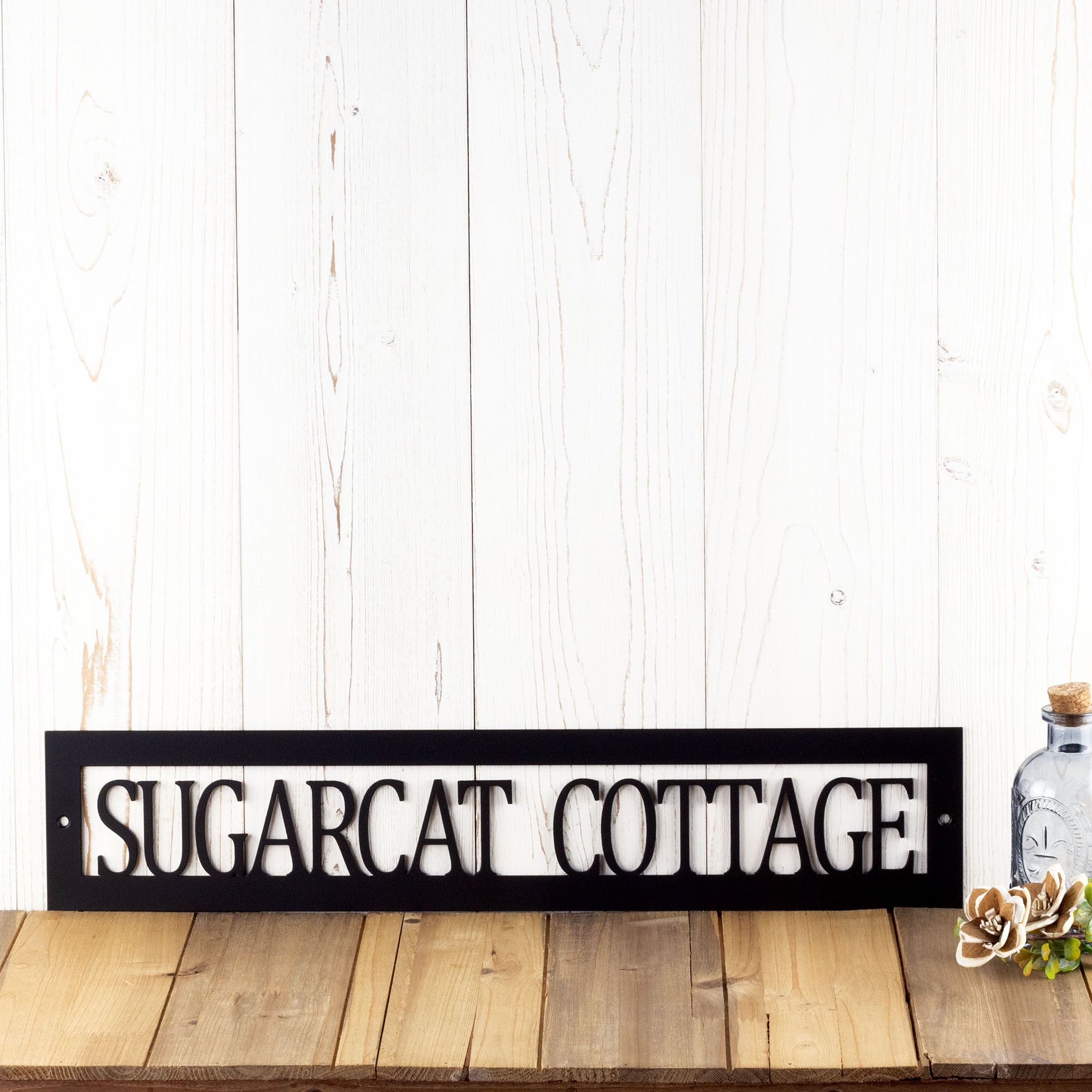 Hanging Personalized Cottage Villa Name Metal Sign, Custom Country Vacation Cabin Steel Plaque, Lake House Retreat Entryway Wall Decor