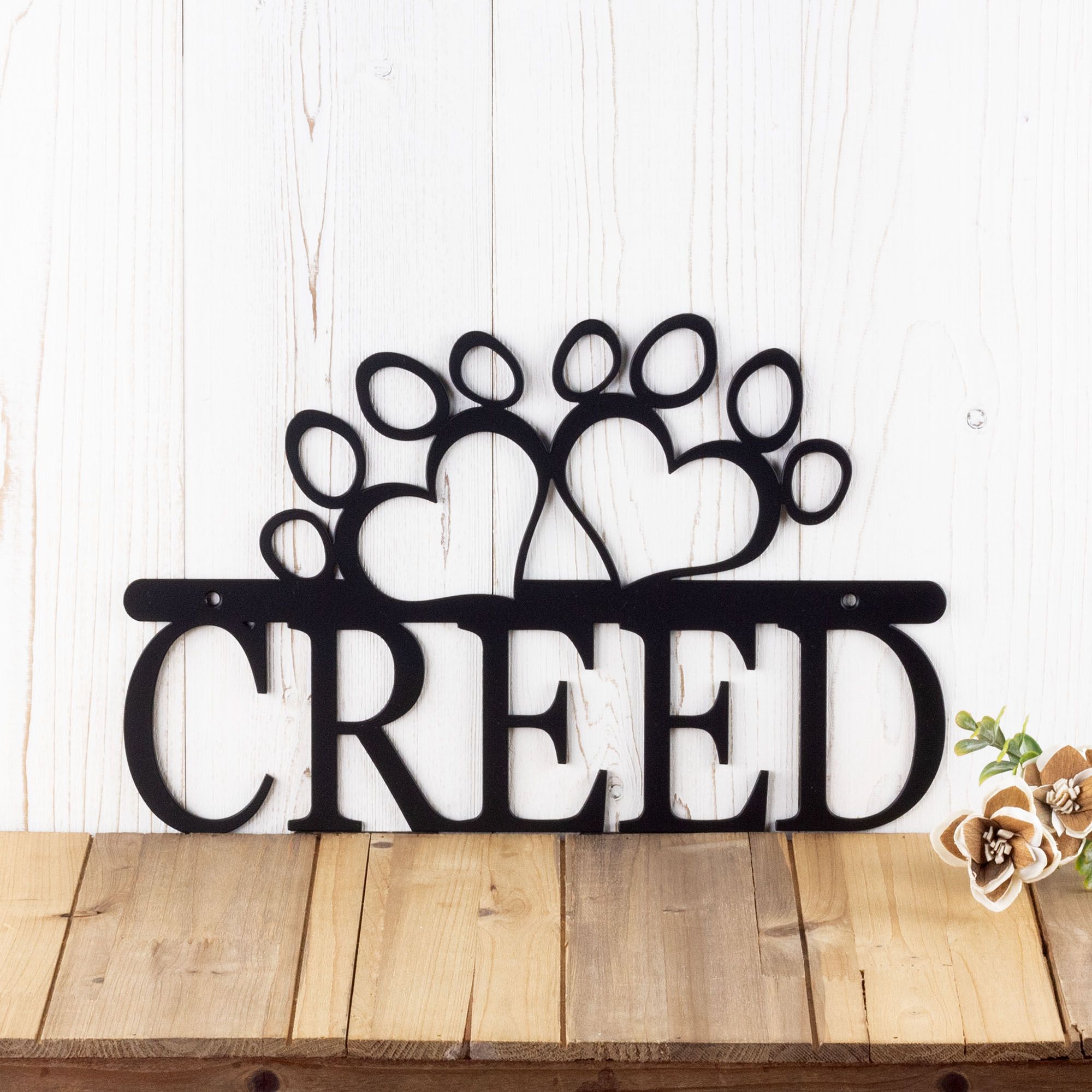 Custom Metal Dog Name Sign with Dog Paws 3 
