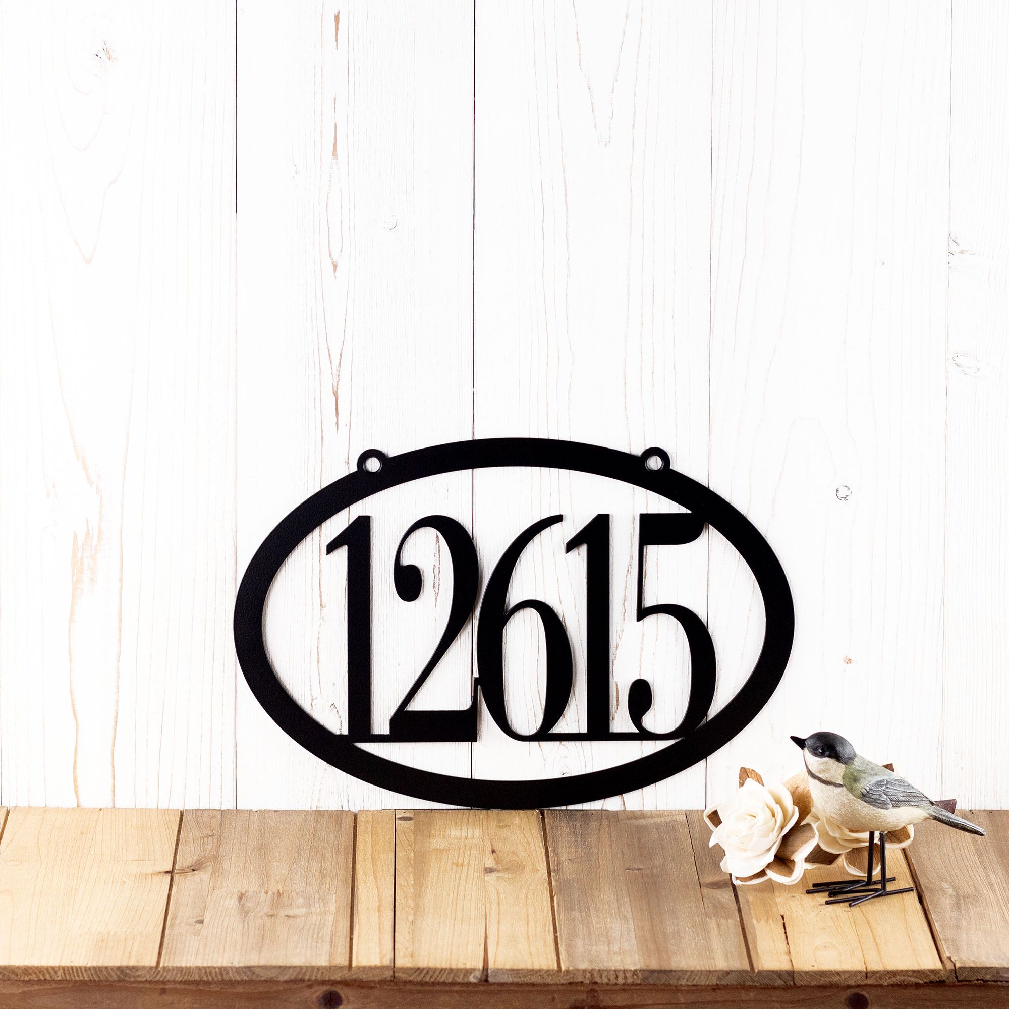 Personalized Contemporary Metal House Number Sign, Custom Horizontal Oval Address Steel Plaque, Minimalist 5 inch Numbers Hanging Signage