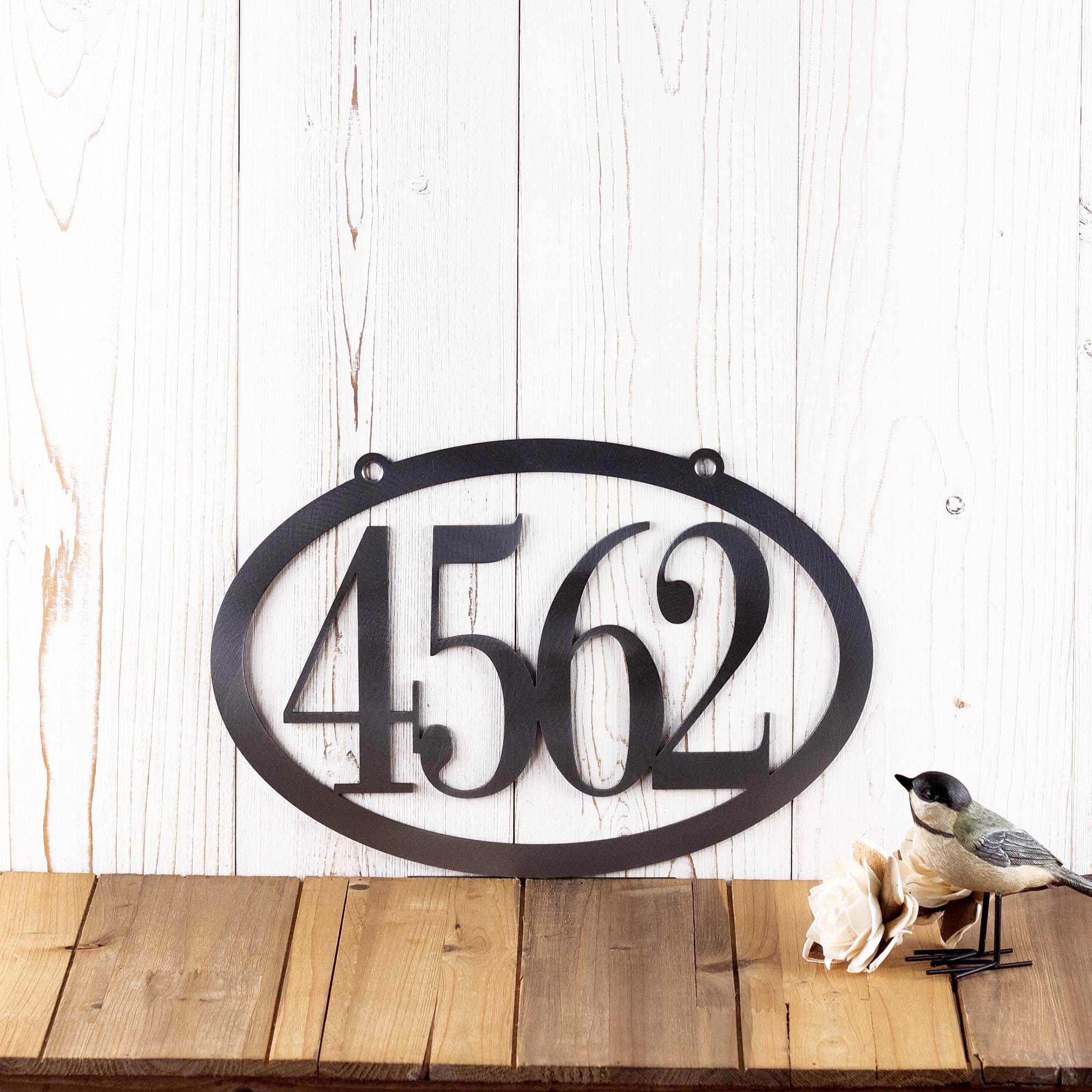 Custom Oval Hanging Metal House Number Plaque, Personalized 5 inch Address Numbers Steel Sign, New Home Contemporary Outdoor Decor