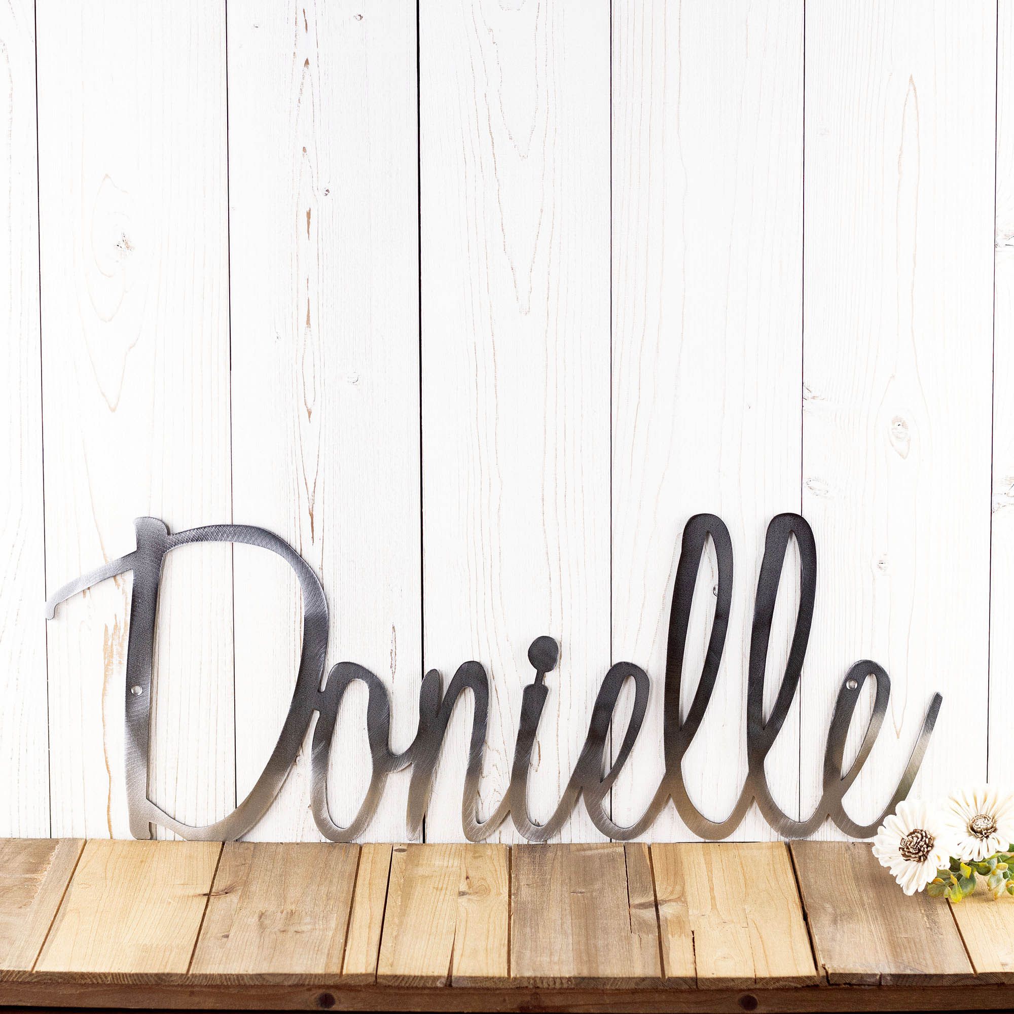 Personalized Script Metal First or Last Name Word Wall Art, Custom Newborn Baby Cursive Nursery Crib Steel Sign, Boy or Girl Bedroom Decor