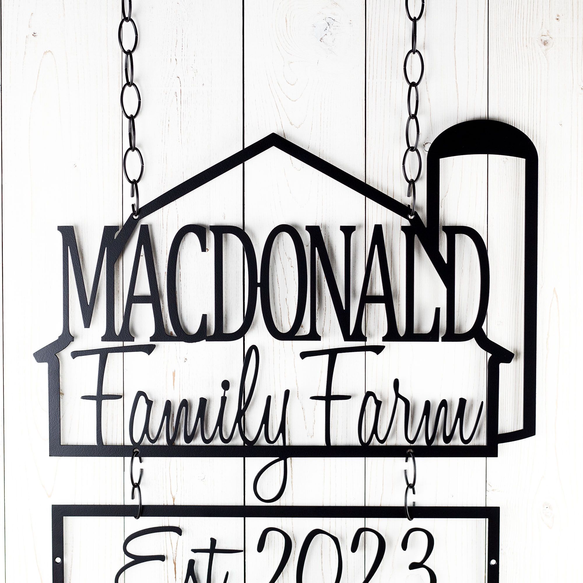 Personalized Metal Family Farm Name and Established Year Sign with Barn and Silo 3 