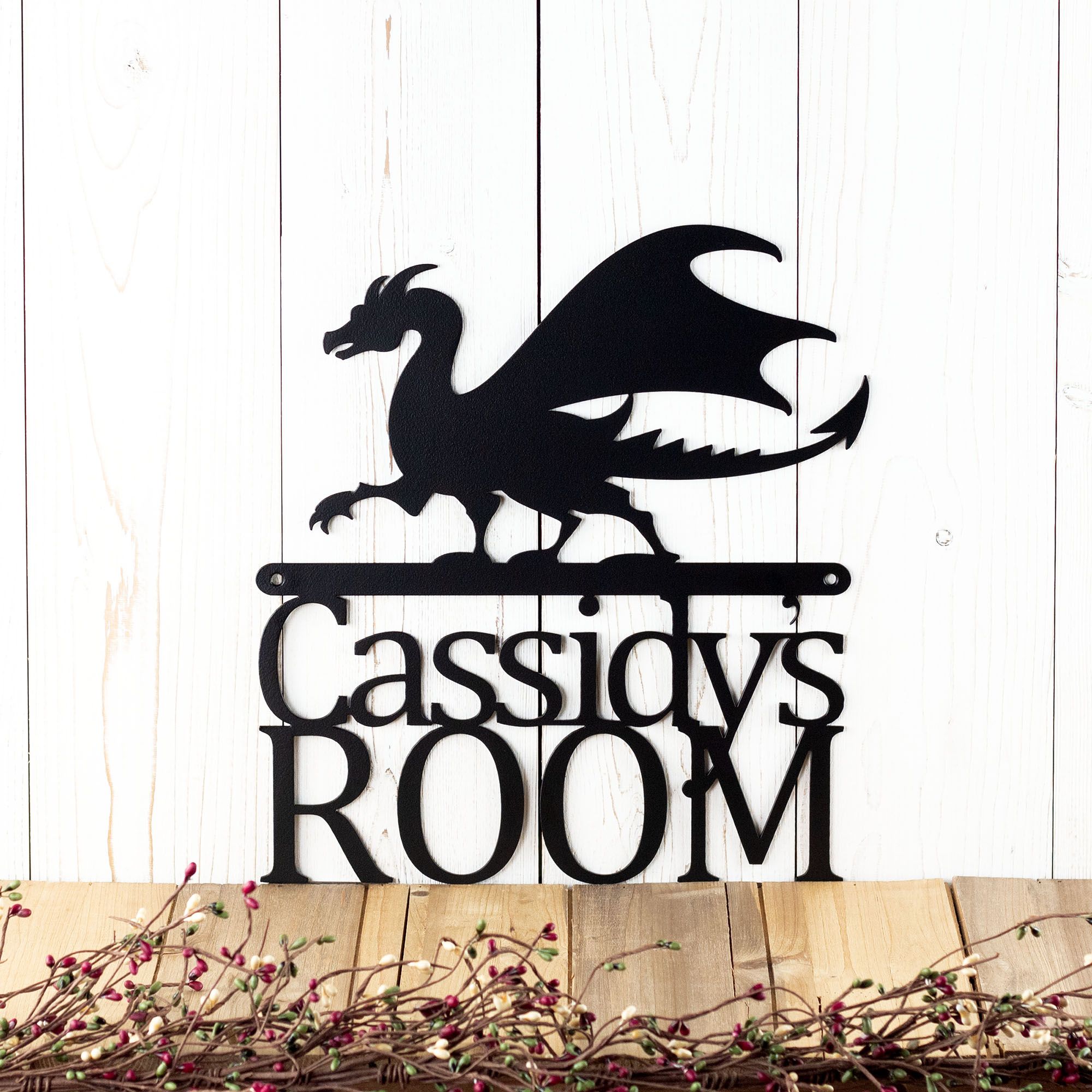 Personalized Metal Name Sign with Fantasy Gothic Medieval Dragon for Boy or Girl's Bedroom