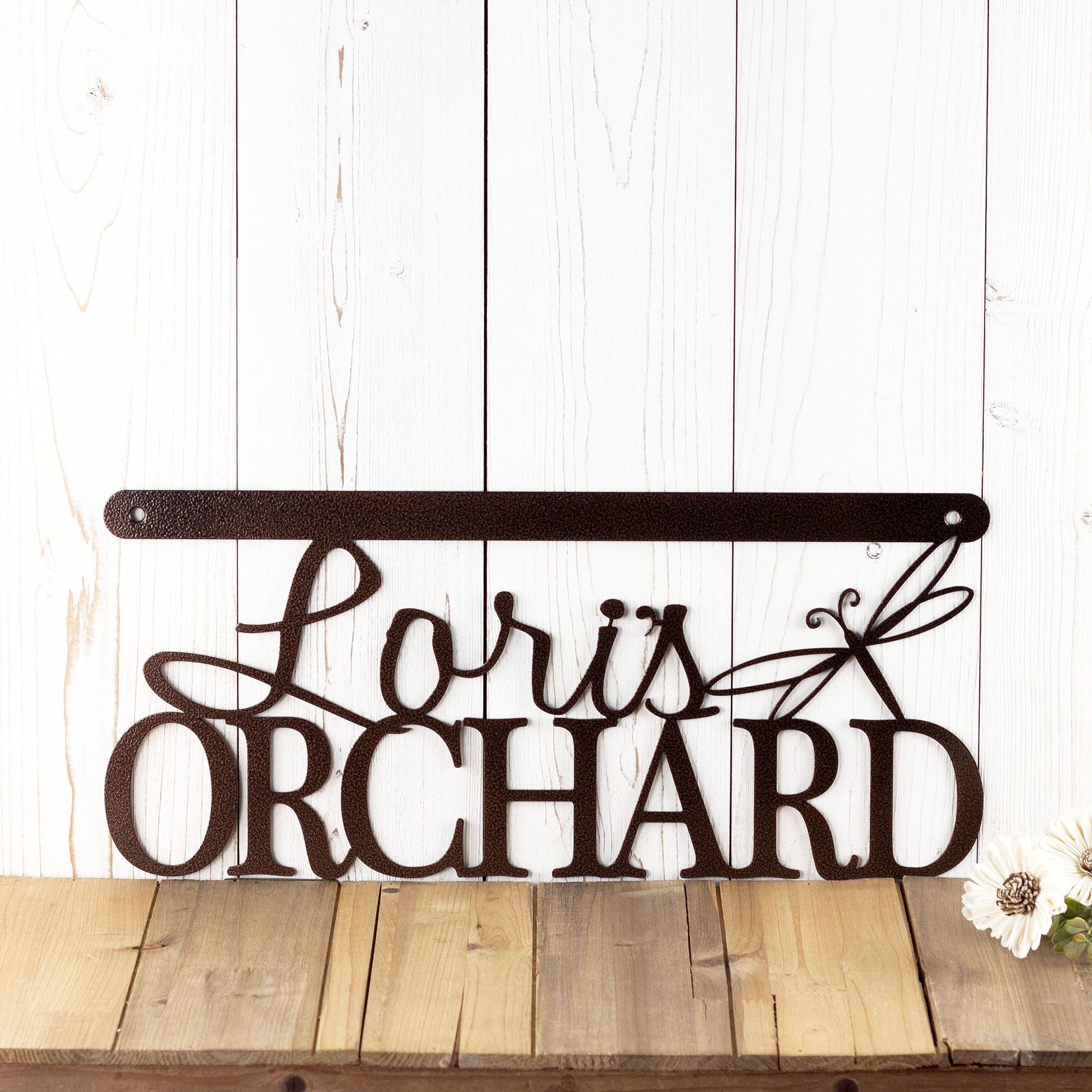 Personalized Hanging Metal Orchard Name Sign with Bumble Bee Insect