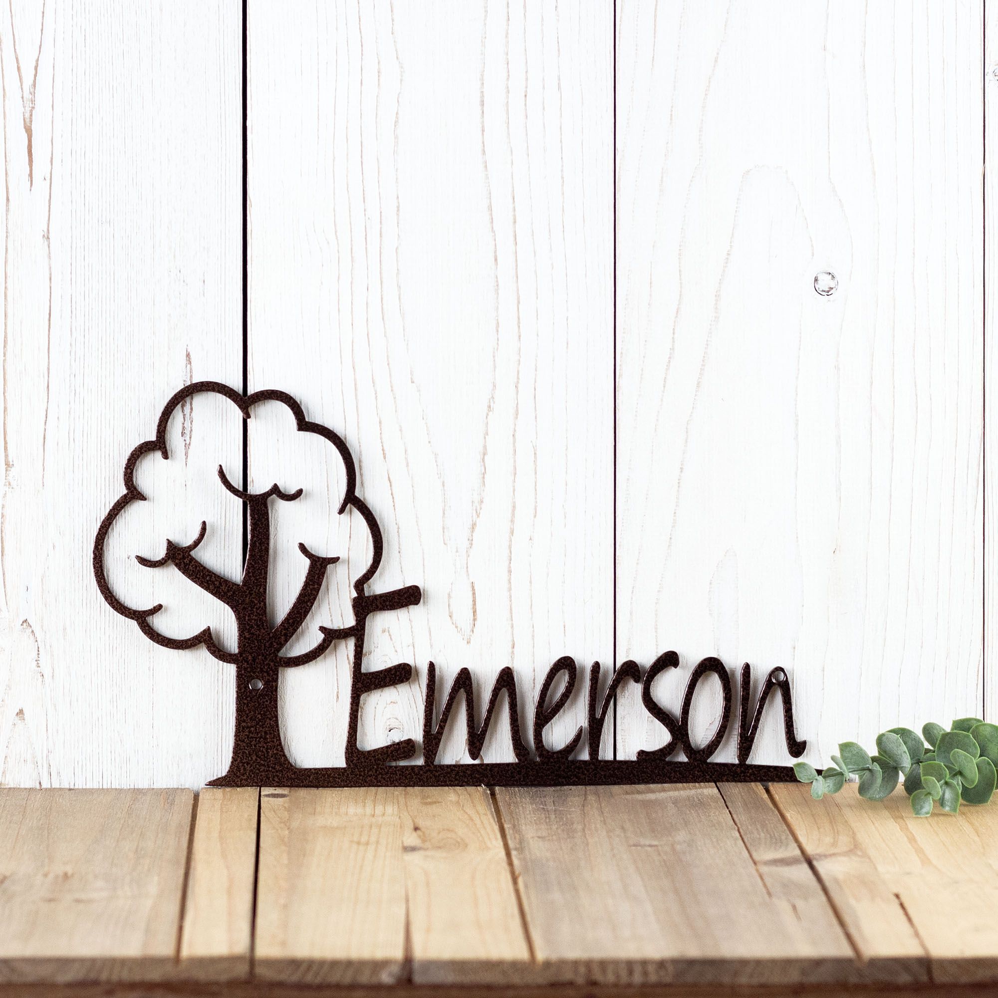 Personalized Boy or Girl Name Metal Nursery Door Sign with Cute Oak Tree, Custom Newborn Baby Infant Shower Gift, Child's Bedroom Wall Art 3 