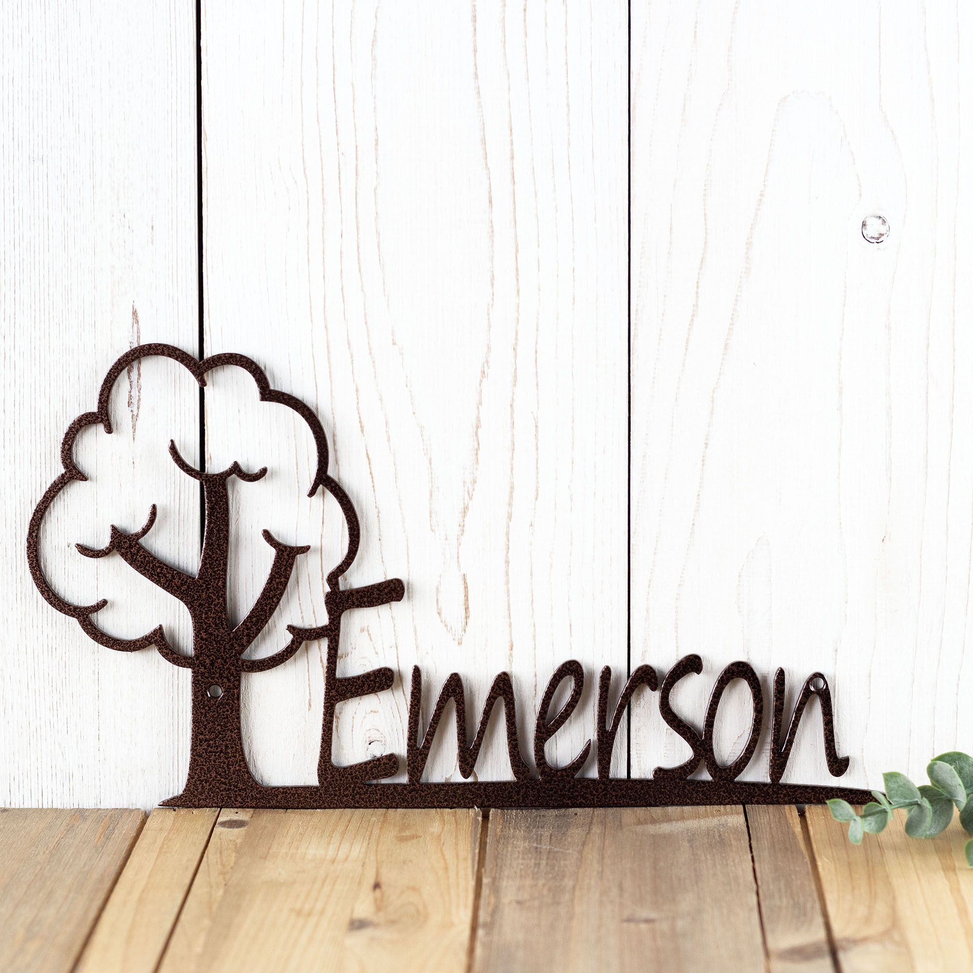 Personalized Boy or Girl Name Metal Nursery Door Sign with Cute Oak Tree, Custom Newborn Baby Infant Shower Gift, Child's Bedroom Wall Art