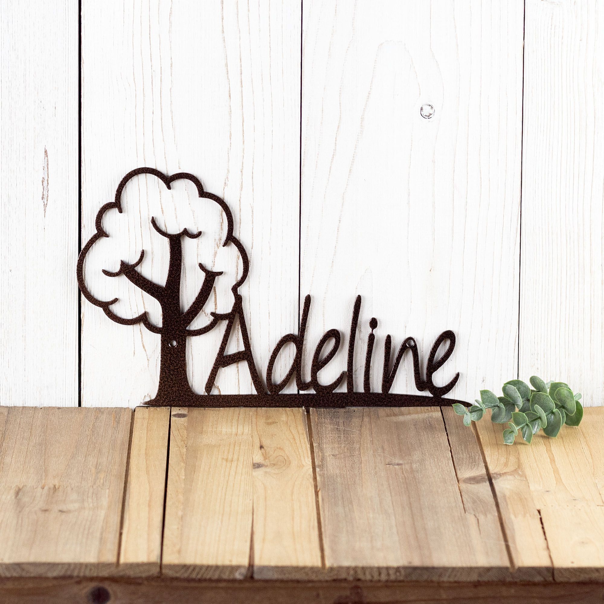 Custom Metal Name Sign for Baby Boy or Girl Nursery, Oak Tree Wall Art, Personalized Toddler Playroom Decor, Homeschool Children's Plaque 3 
