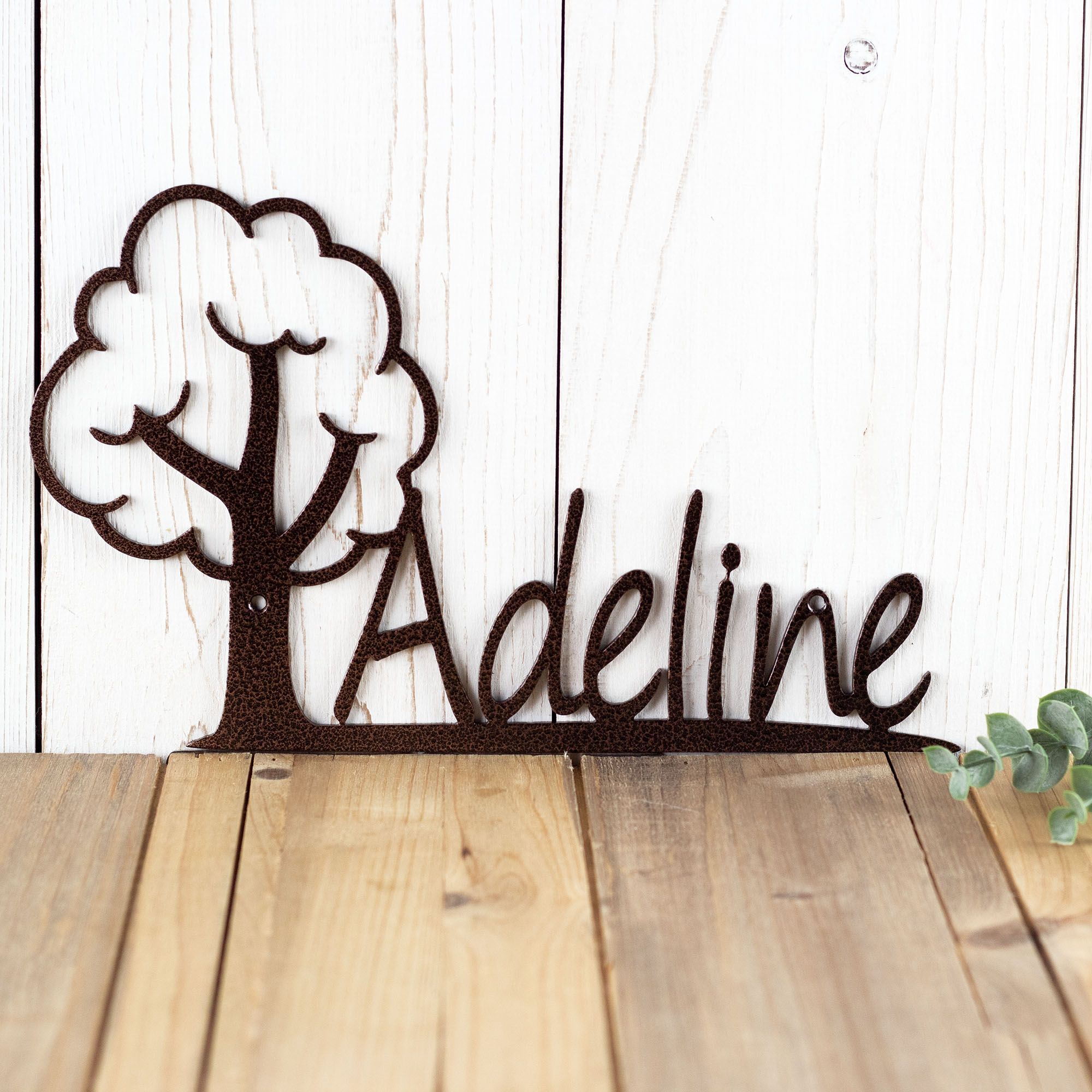 Custom Metal Name Sign for Baby Boy or Girl Nursery, Oak Tree Wall Art, Personalized Toddler Playroom Decor, Homeschool Children's Plaque