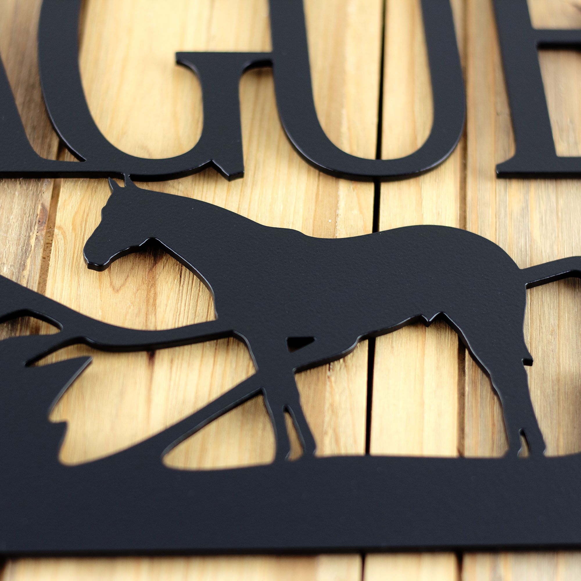 Personalized Family Last Name Metal Sign with Horse Silhouette, Custom Equestrian Outdoor Plaque, Rocky Mountain Range Landscape Wall Art 2 