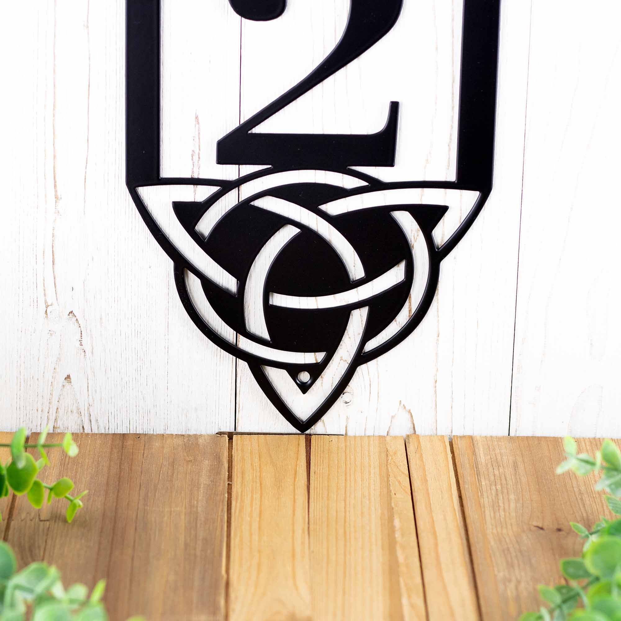 Vertical House Number Metal Plaque with Celtic Knots 3 