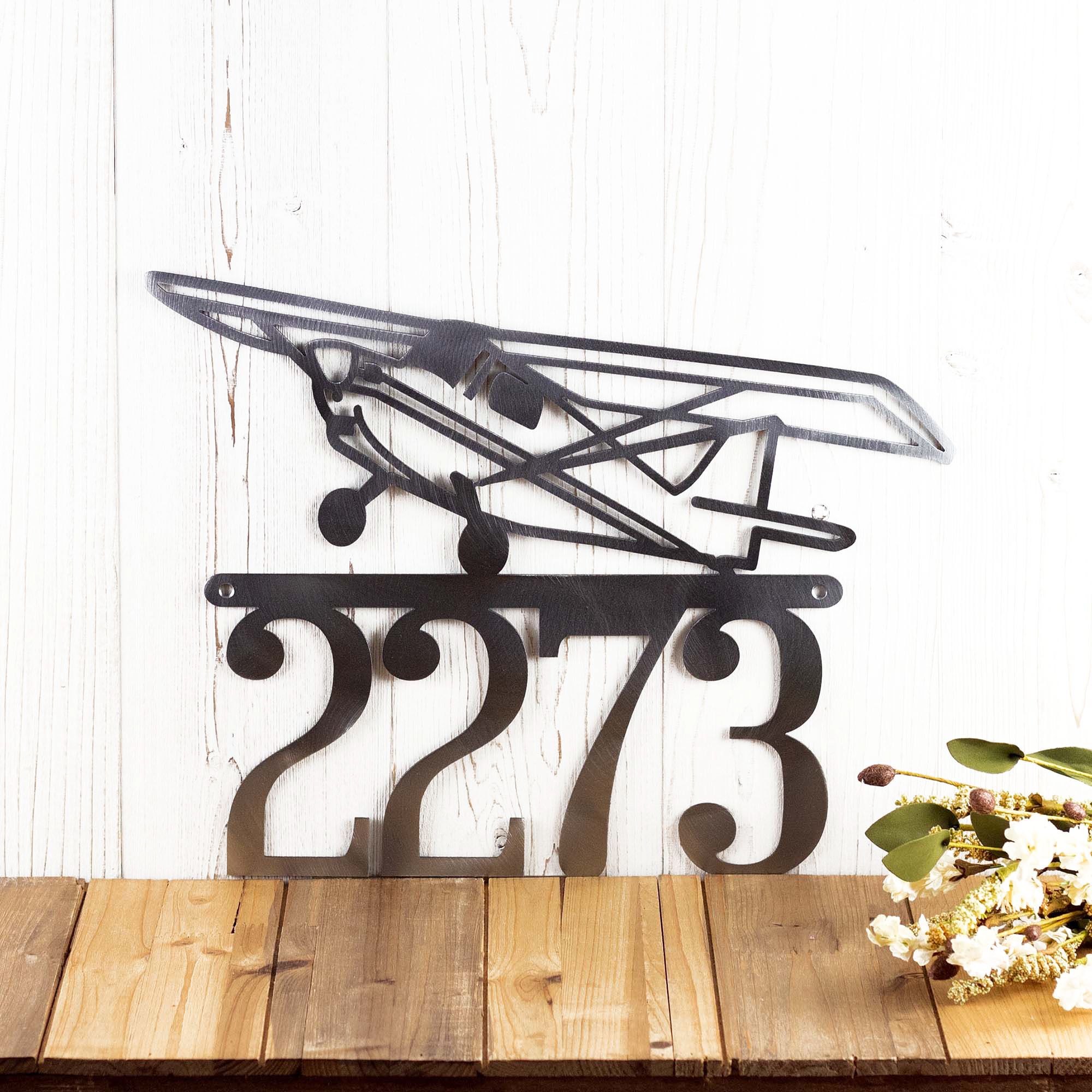 Metal House Number Plaque with Airplane 6 