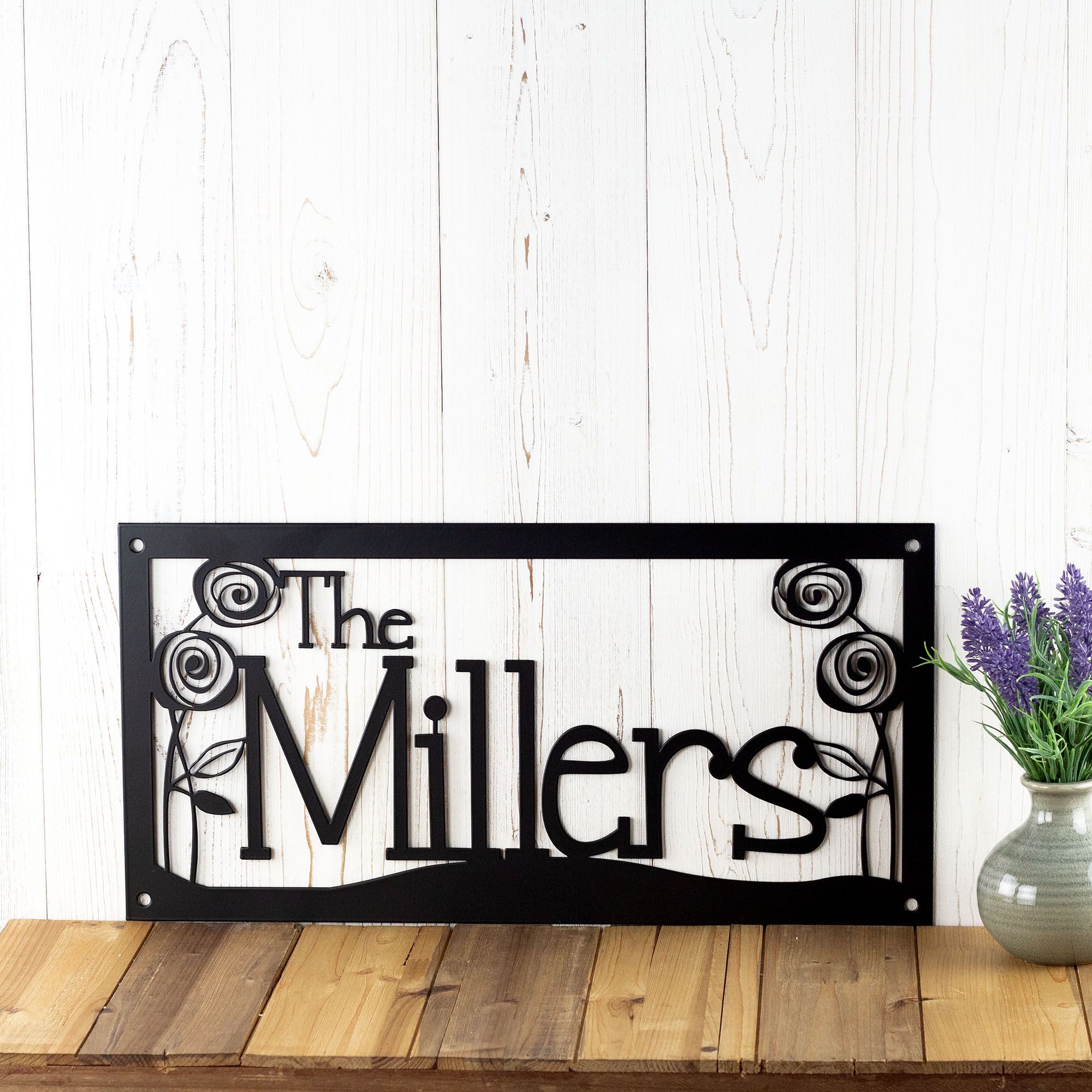Last Name Sign for Wall, Address Sign for House, Roses, Metal Signs Personalized Outdoor, Yard Signs Personalized 3